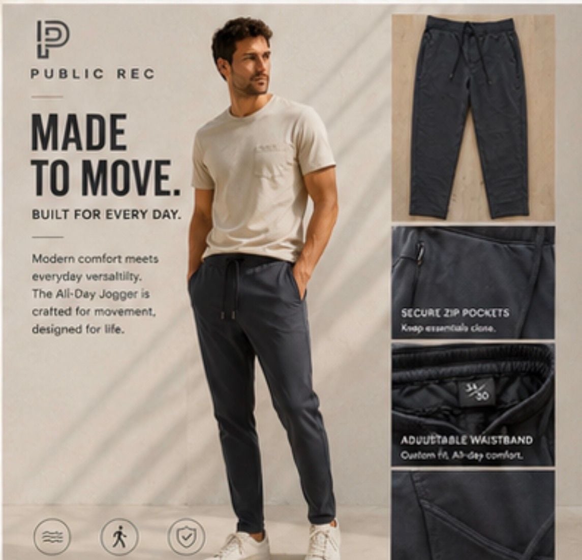 Public Rec The All-Day Jogger Men's Performance Pants Charcoal Size 34x30 2