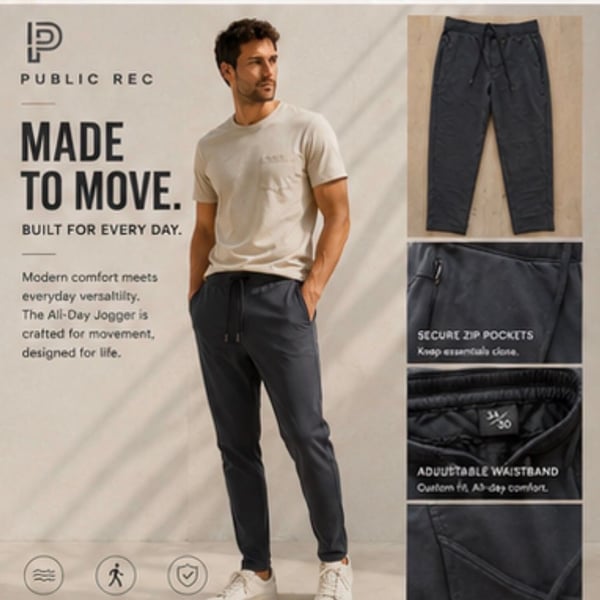 Public Rec The All-Day Jogger Men's Performance Pants Charcoal Size 34x30
