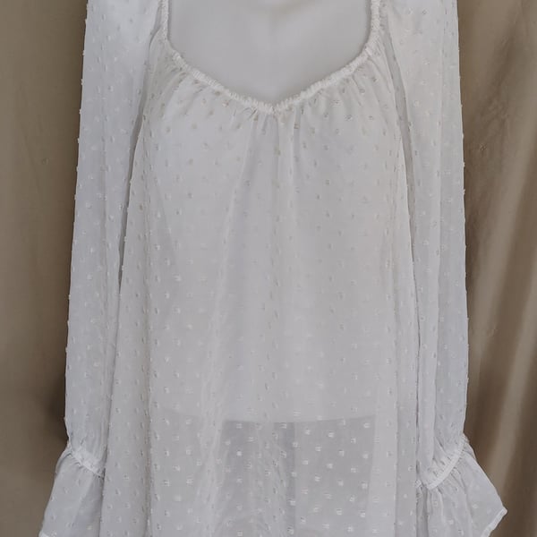 Boho, Peasant, fairy, Ren faire Lane Bryant Long Sleeve Sheer Swiss Dot V-Neck Blouse, Size 22/24