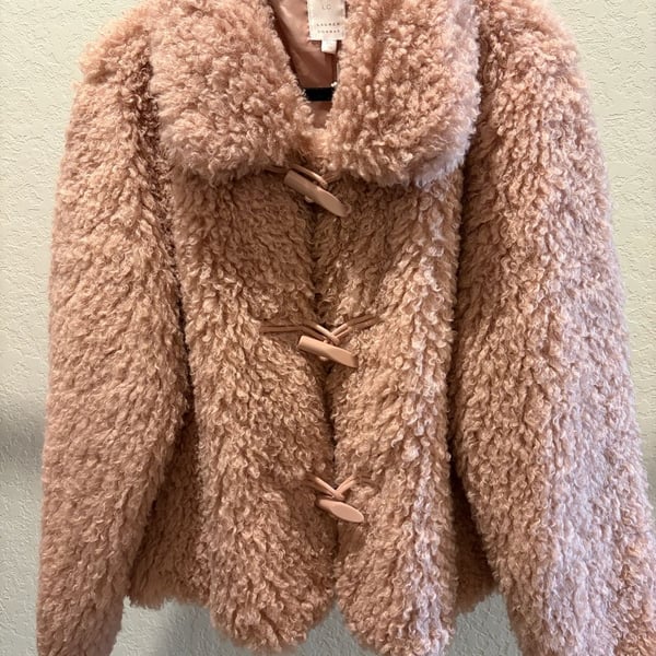 LC Lauren Conrad Faux Fur Toggle Jacket in Soft Mauve
