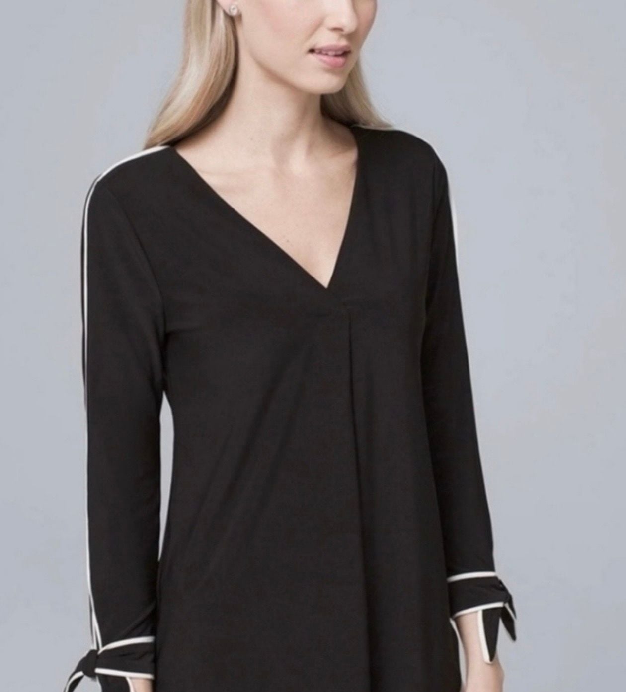White House Black Market Bow-Cuff Contrast V-Neck Blouse 3