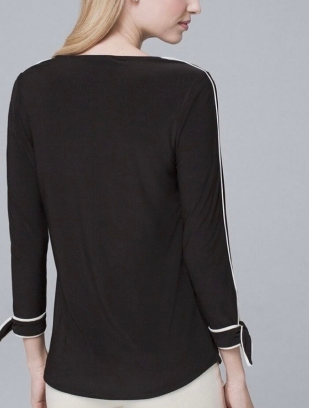 White House Black Market Bow-Cuff Contrast V-Neck Blouse 5