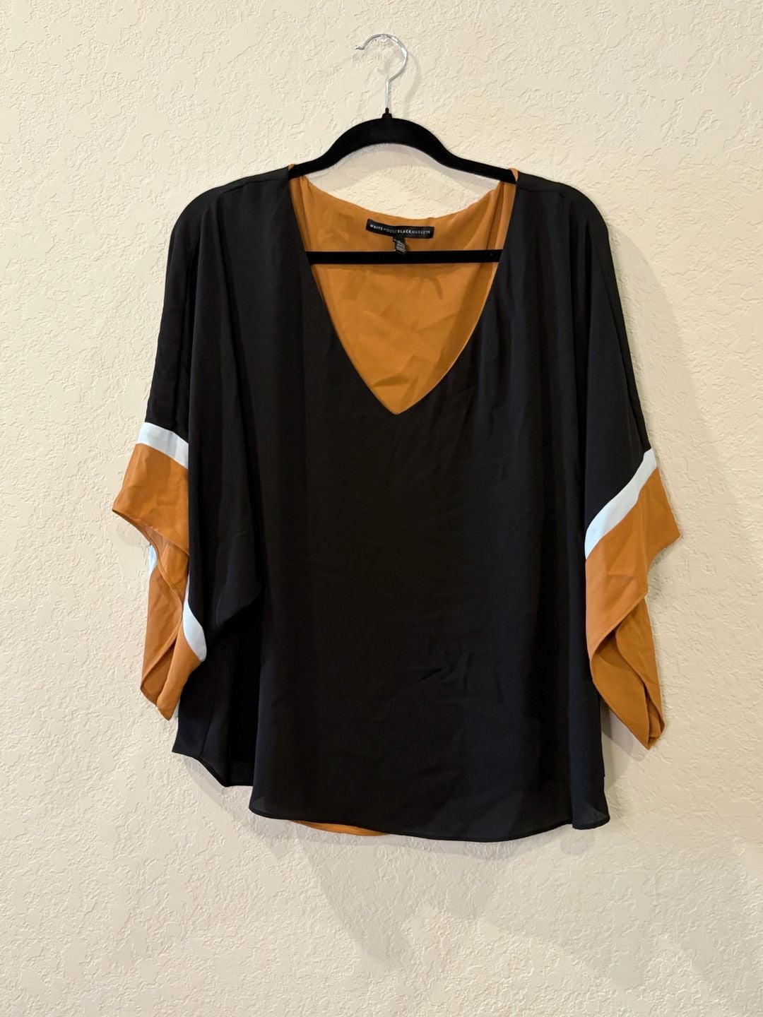 White House Black Market Dolman Flutter Sleeve Colorblock Blouse 2
