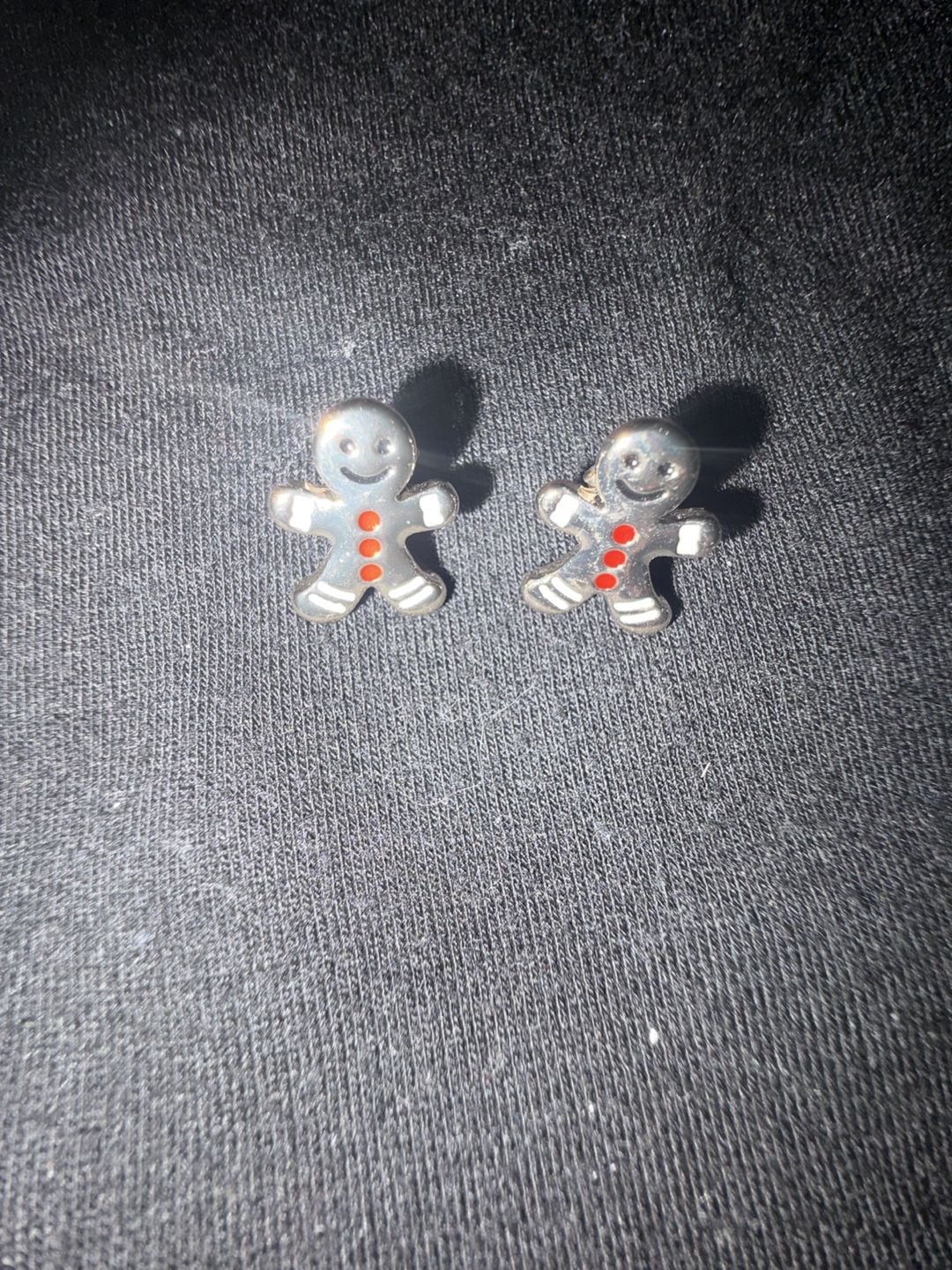 Silver Tone Gingerbread Man Enamel Stud Earrings 4