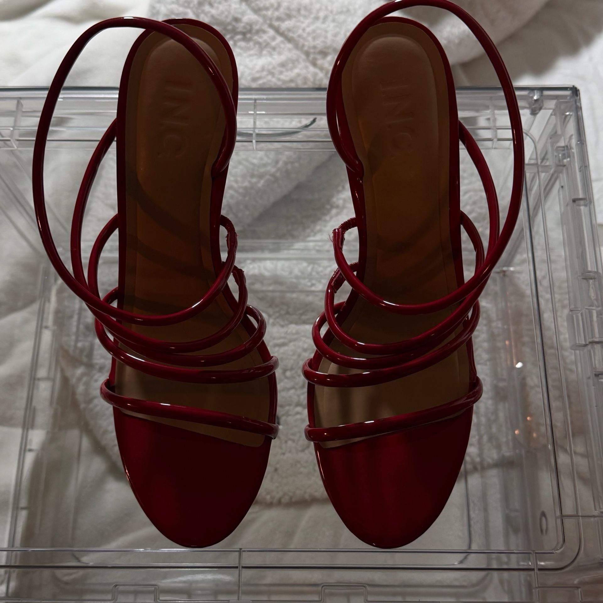 INC International Concepts GINNYP Red Patent Strappy Stiletto Sandals 4