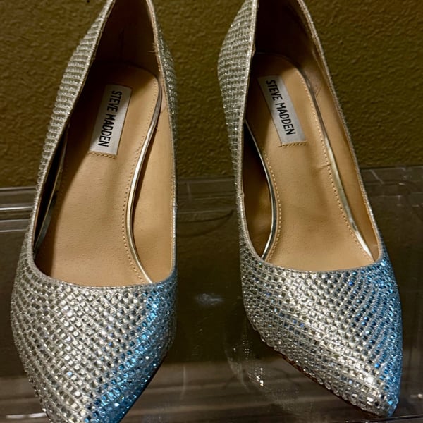 Steve Madden Laveda Silver Rhinestone Embellished Pointed Toe Stiletto Pumps