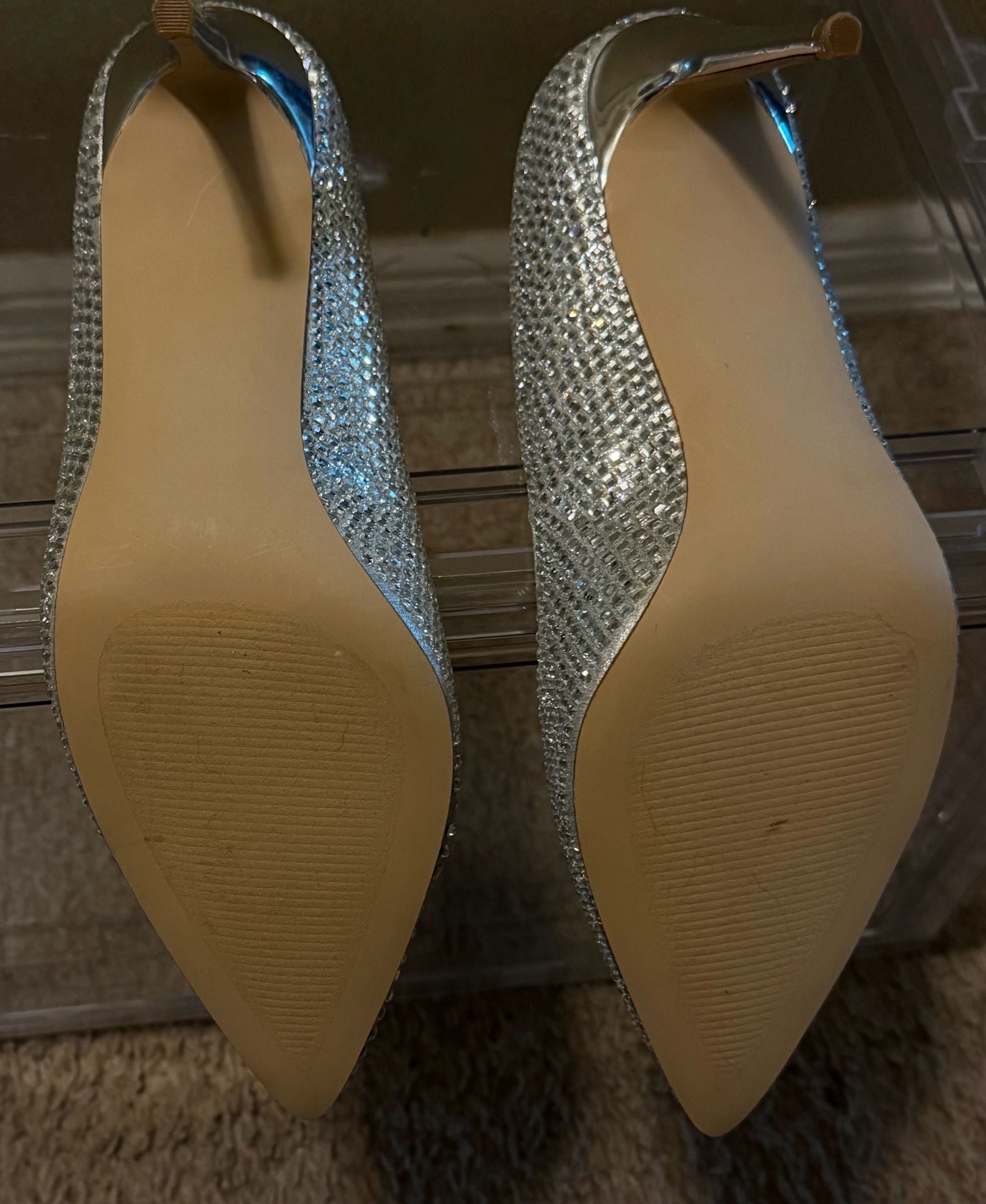 Steve Madden Laveda Silver Rhinestone Embellished Pointed Toe Stiletto Pumps 3