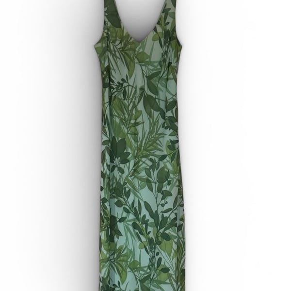 Ann Taylor Women's Sleeveless V-Neck Maxi Dress in Green Leaf Botanical Print