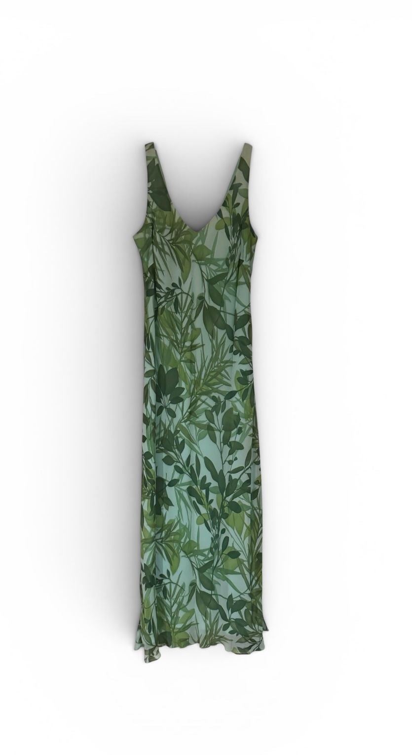 Ann Taylor Women's Sleeveless V-Neck Maxi Dress in Green Leaf Botanical Print 5