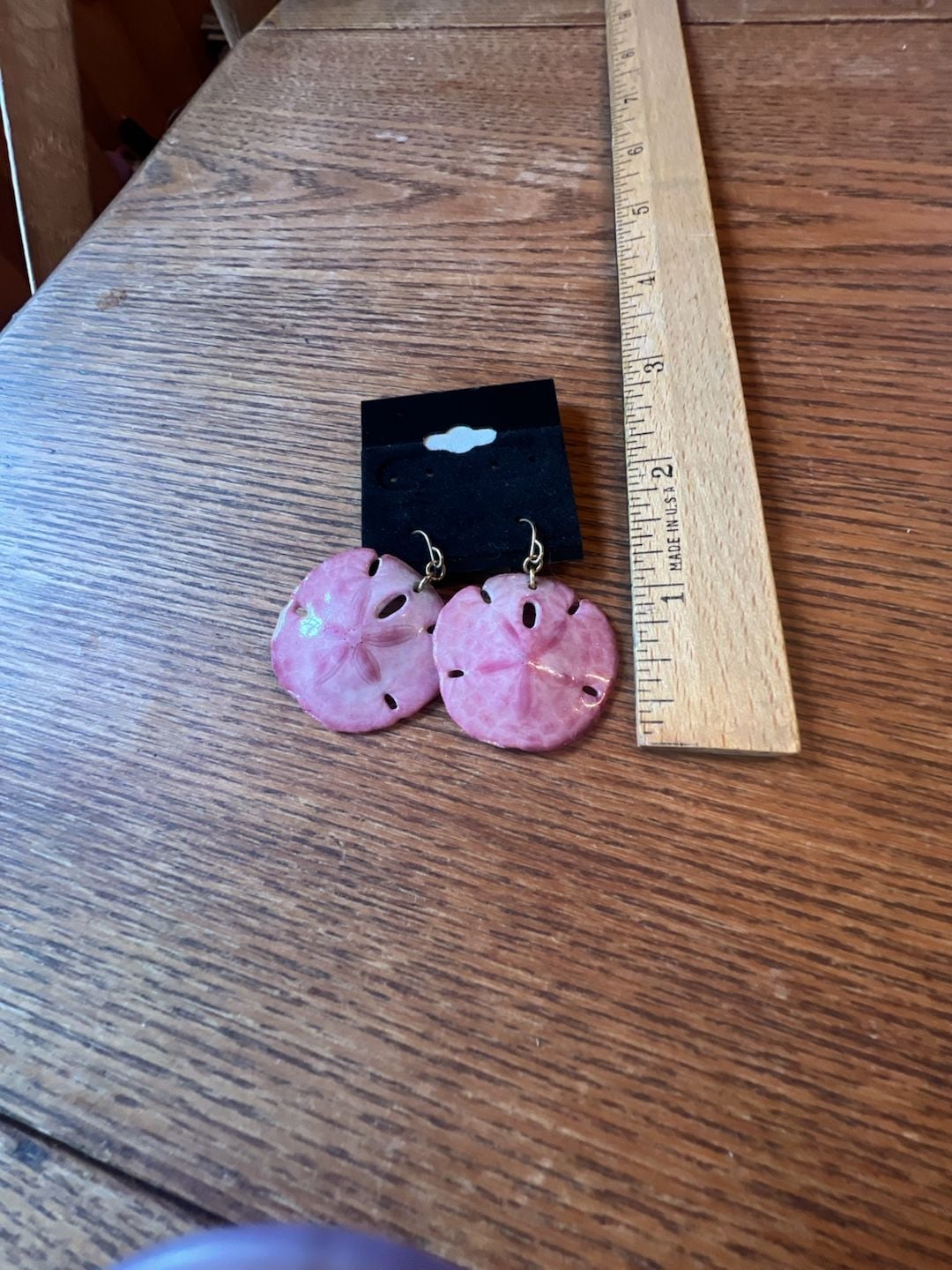 Pink Natural Sand Dollar Dangle Earrings 2