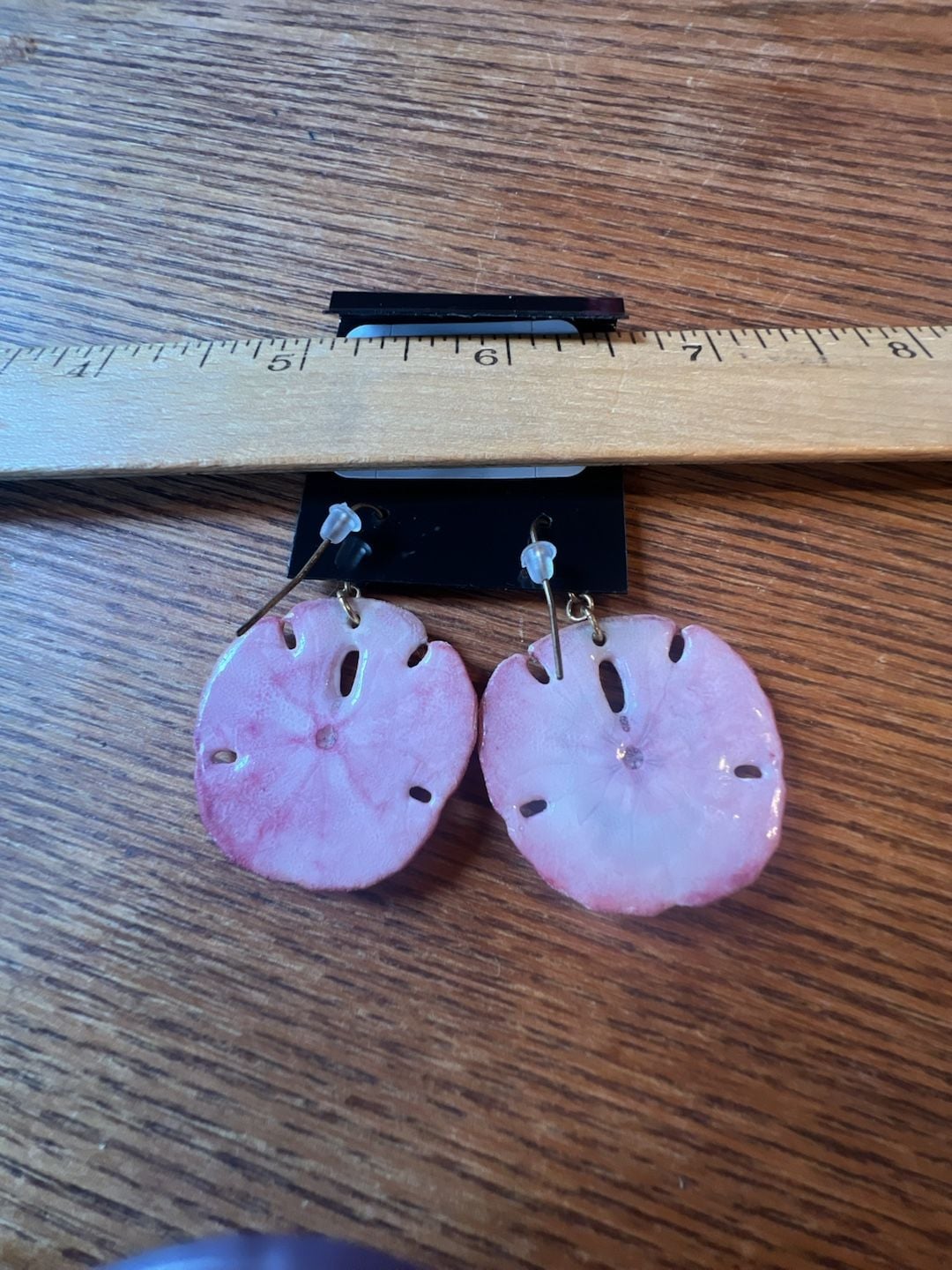 Pink Natural Sand Dollar Dangle Earrings 3