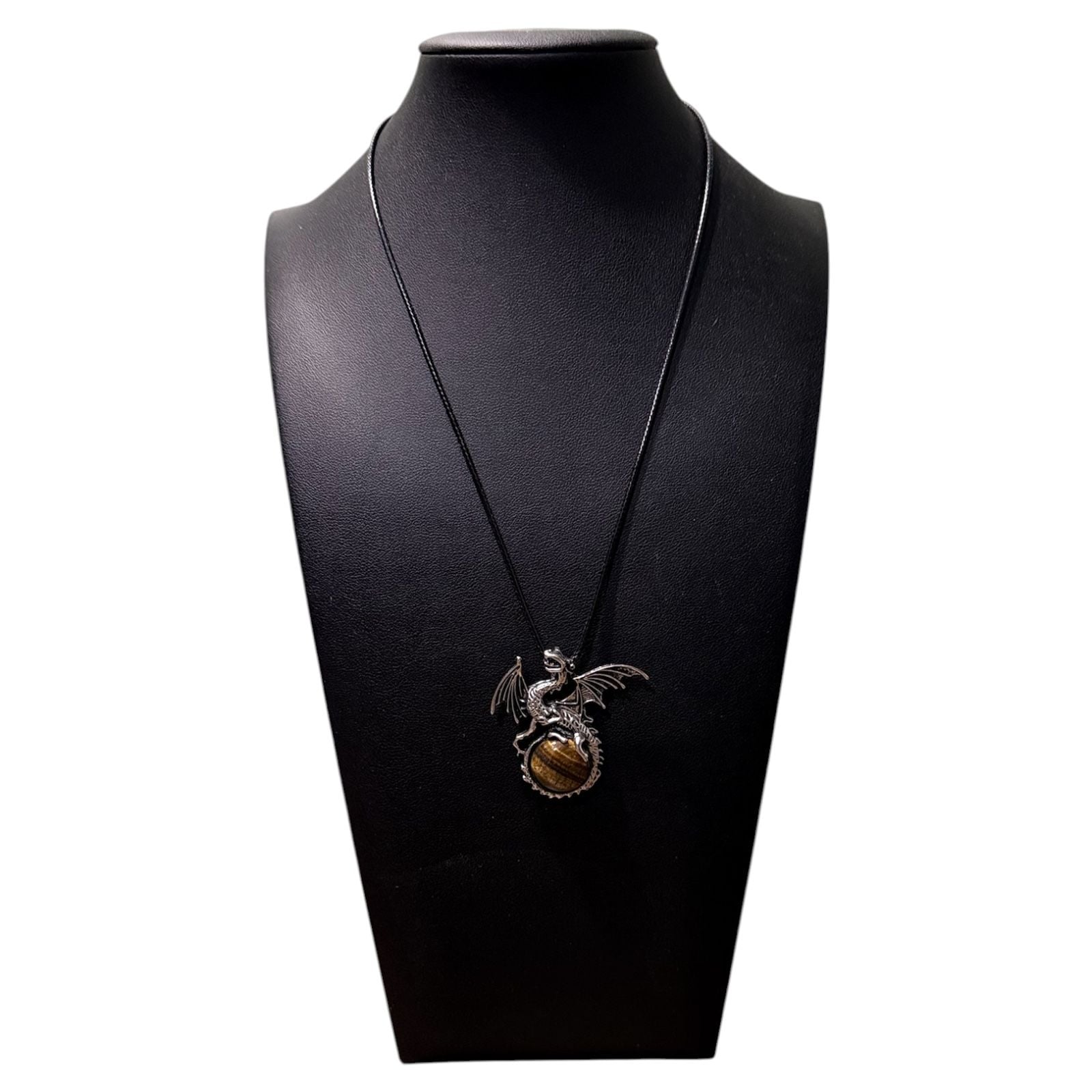 Tiger’s Eye Dragon Pendant Black Cord Necklace 4