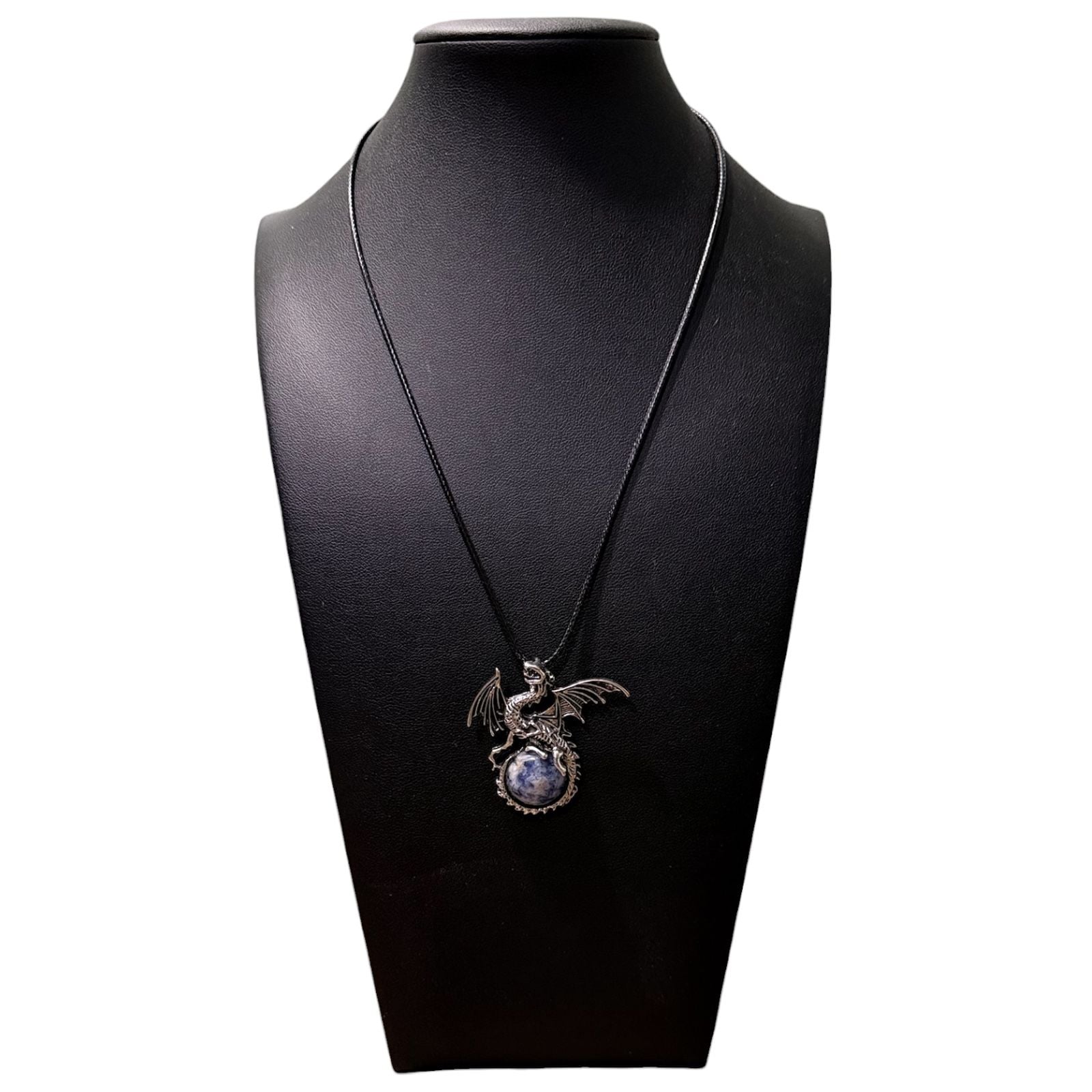 Sunset Sodalite Dragon Pendant Black Cord Necklace 4