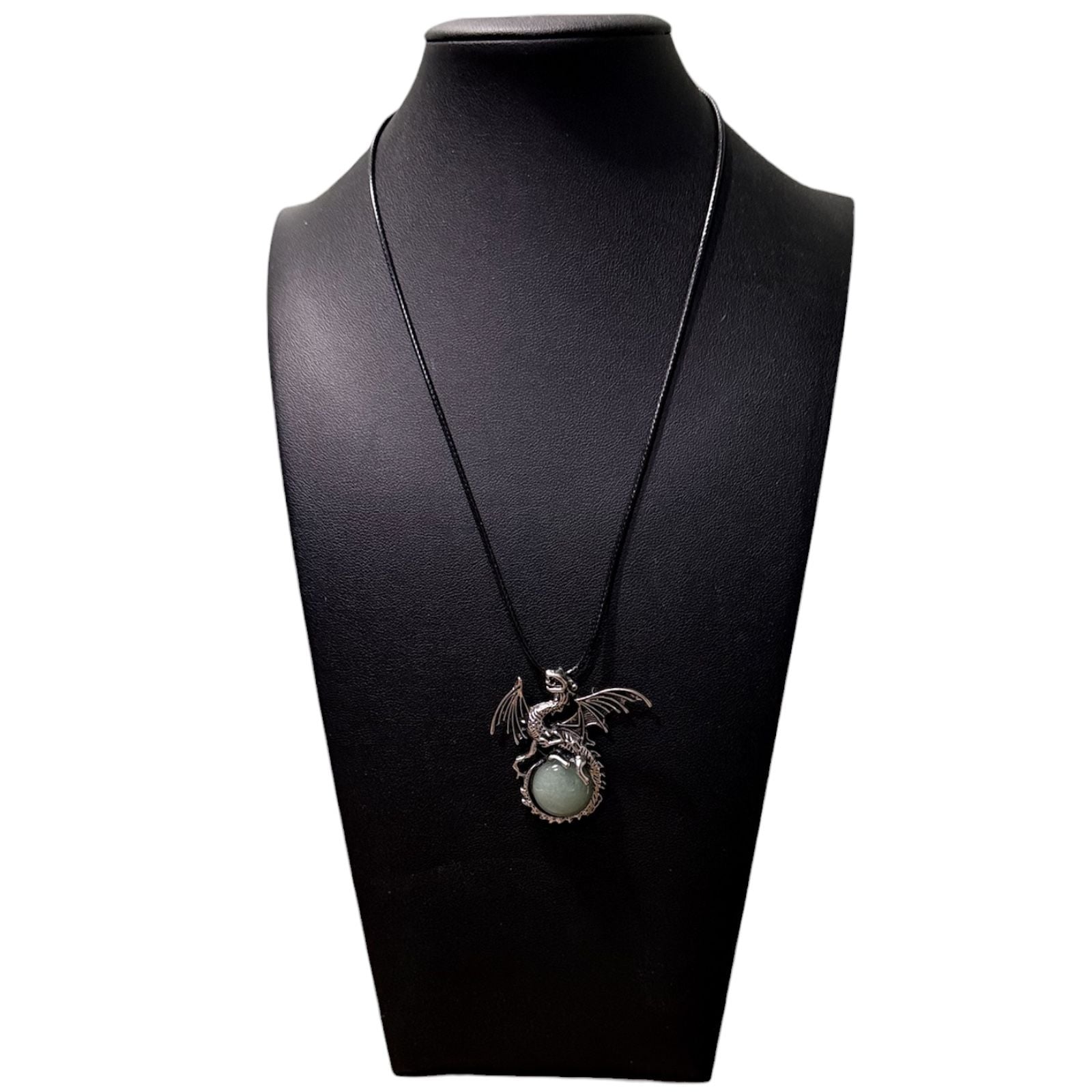 Green Aventurine Dragon Pendant Black Cord Necklace 4