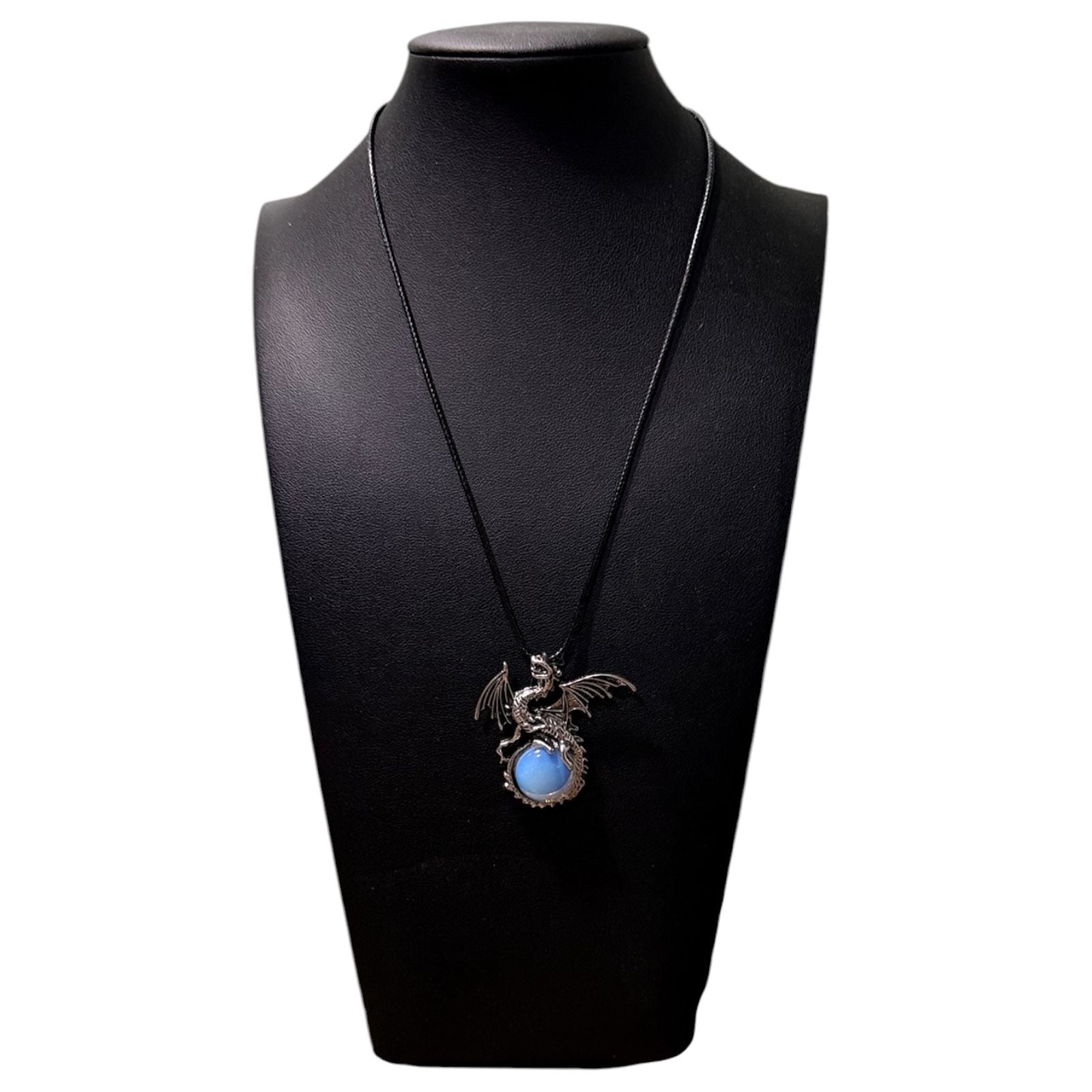 Opalite Dragon Pendant Black Cord Necklace 4