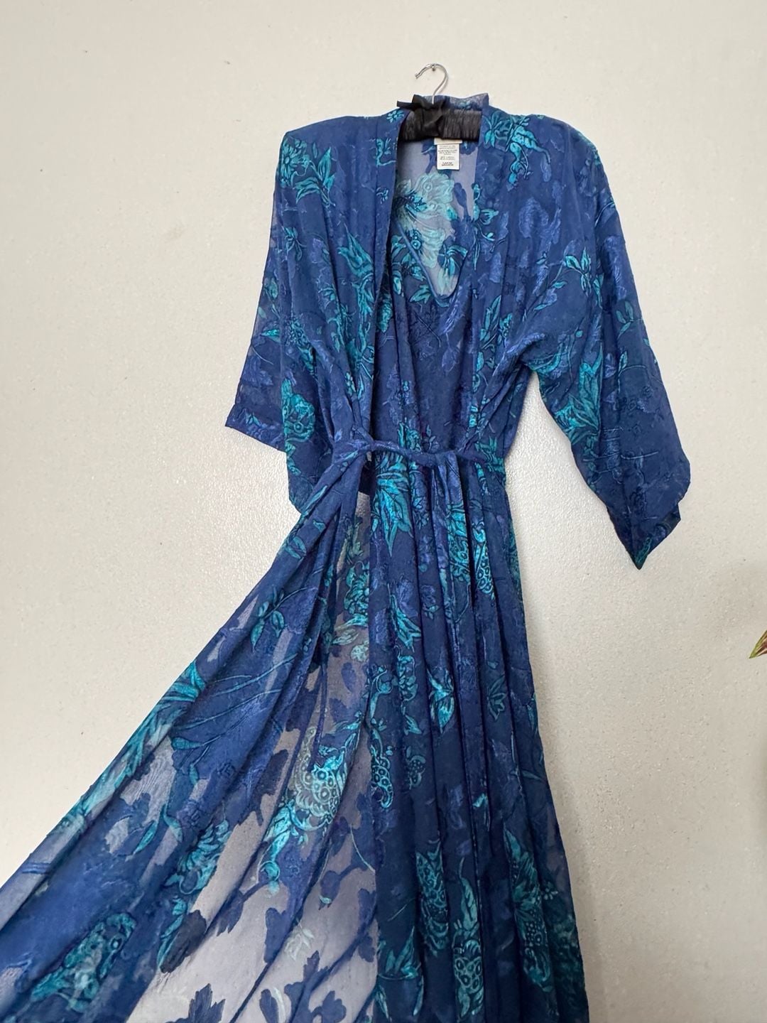 Ocean Deep Blue Long Cashmere Silk Dressing Gown, Wedding Morning, Long Kaftan for Women, Silk Kimono Robe, Plus Sized Robes, Lounge Wear - , 1