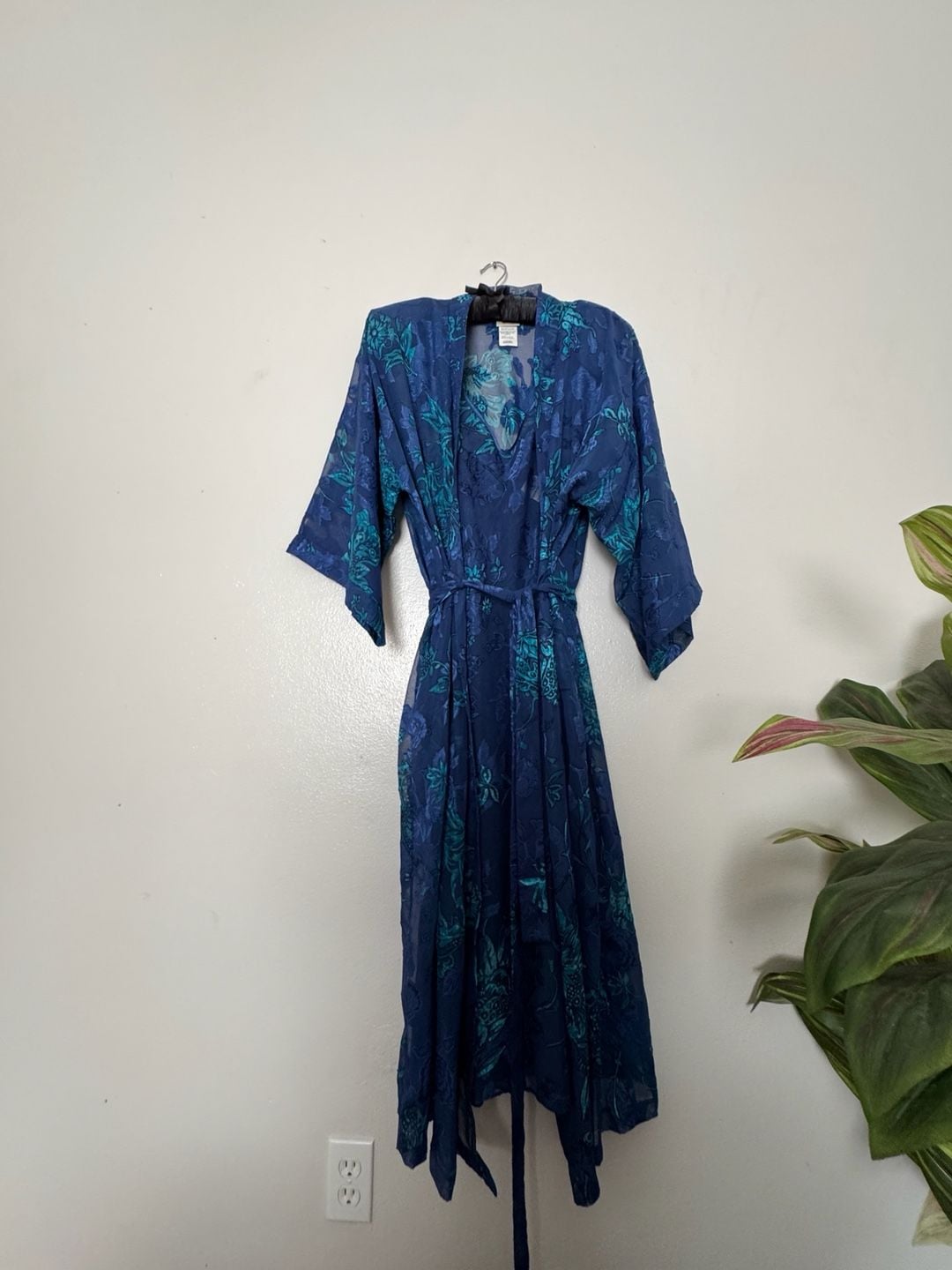Ocean Deep Blue Long Cashmere Silk Dressing Gown, Wedding Morning, Long Kaftan for Women, Silk Kimono Robe, Plus Sized Robes, Lounge Wear - , 2