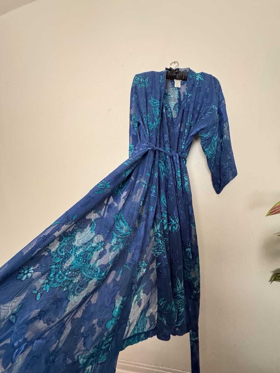 Ocean Deep Blue Long Cashmere Silk Dressing Gown, Wedding Morning, Long Kaftan for Women, Silk Kimono Robe, Plus Sized Robes, Lounge Wear - , 3