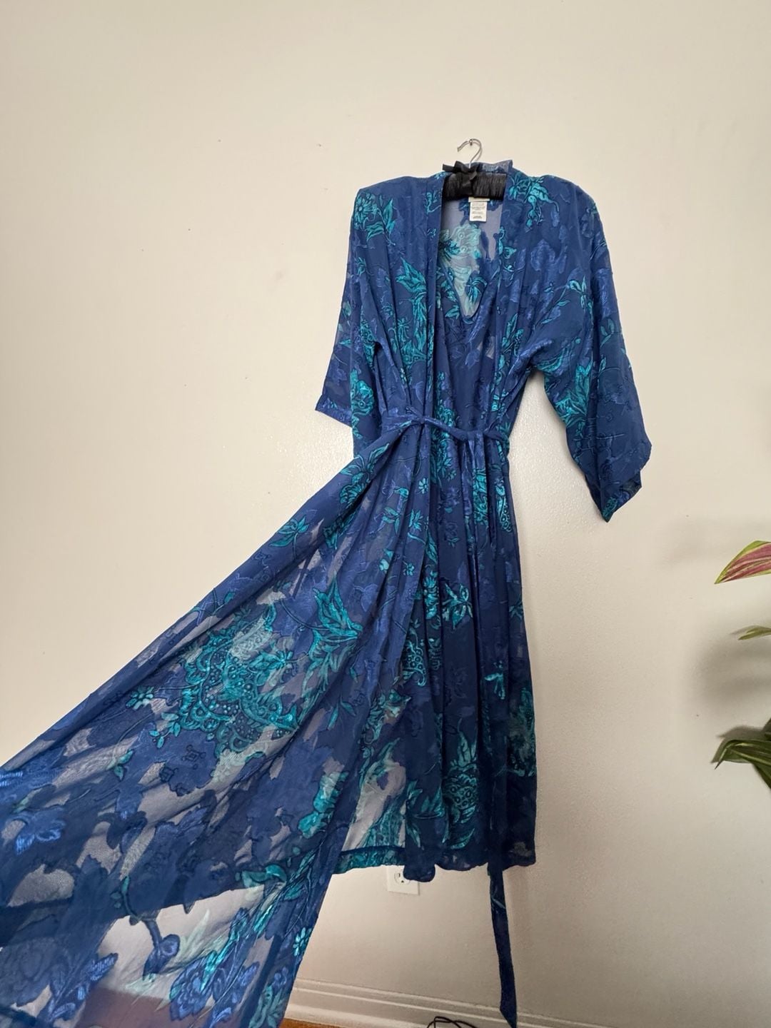 Ocean Deep Blue Long Cashmere Silk Dressing Gown, Wedding Morning, Long Kaftan for Women, Silk Kimono Robe, Plus Sized Robes, Lounge Wear - , 4