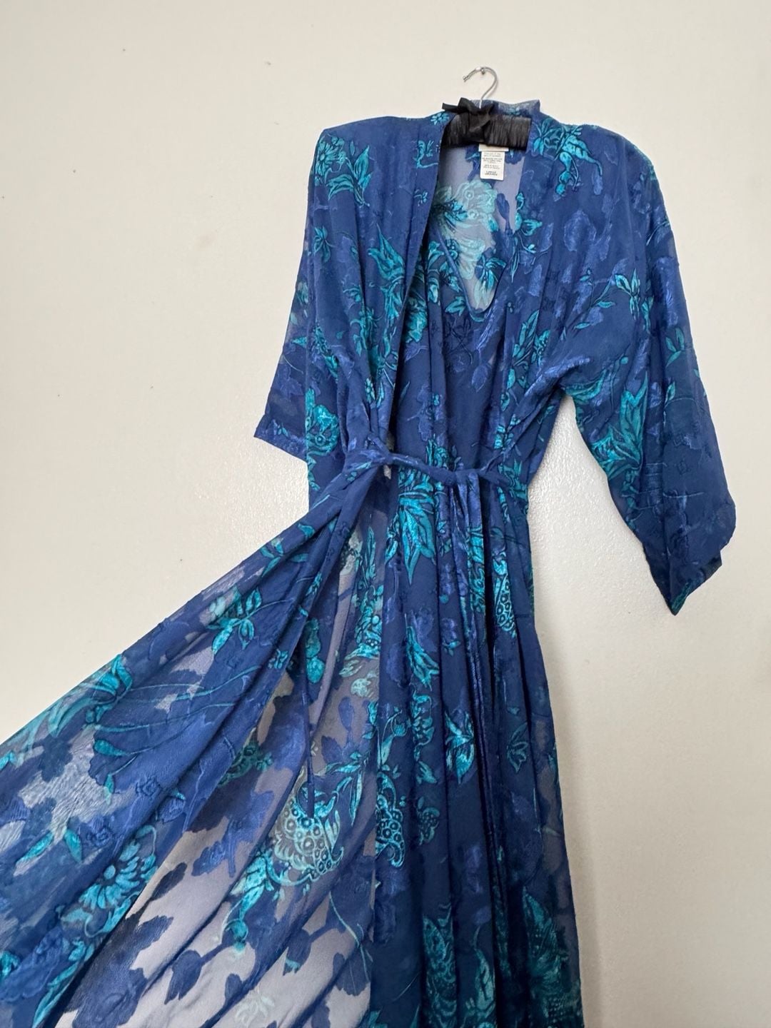Ocean Deep Blue Long Cashmere Silk Dressing Gown, Wedding Morning, Long Kaftan for Women, Silk Kimono Robe, Plus Sized Robes, Lounge Wear - , 5