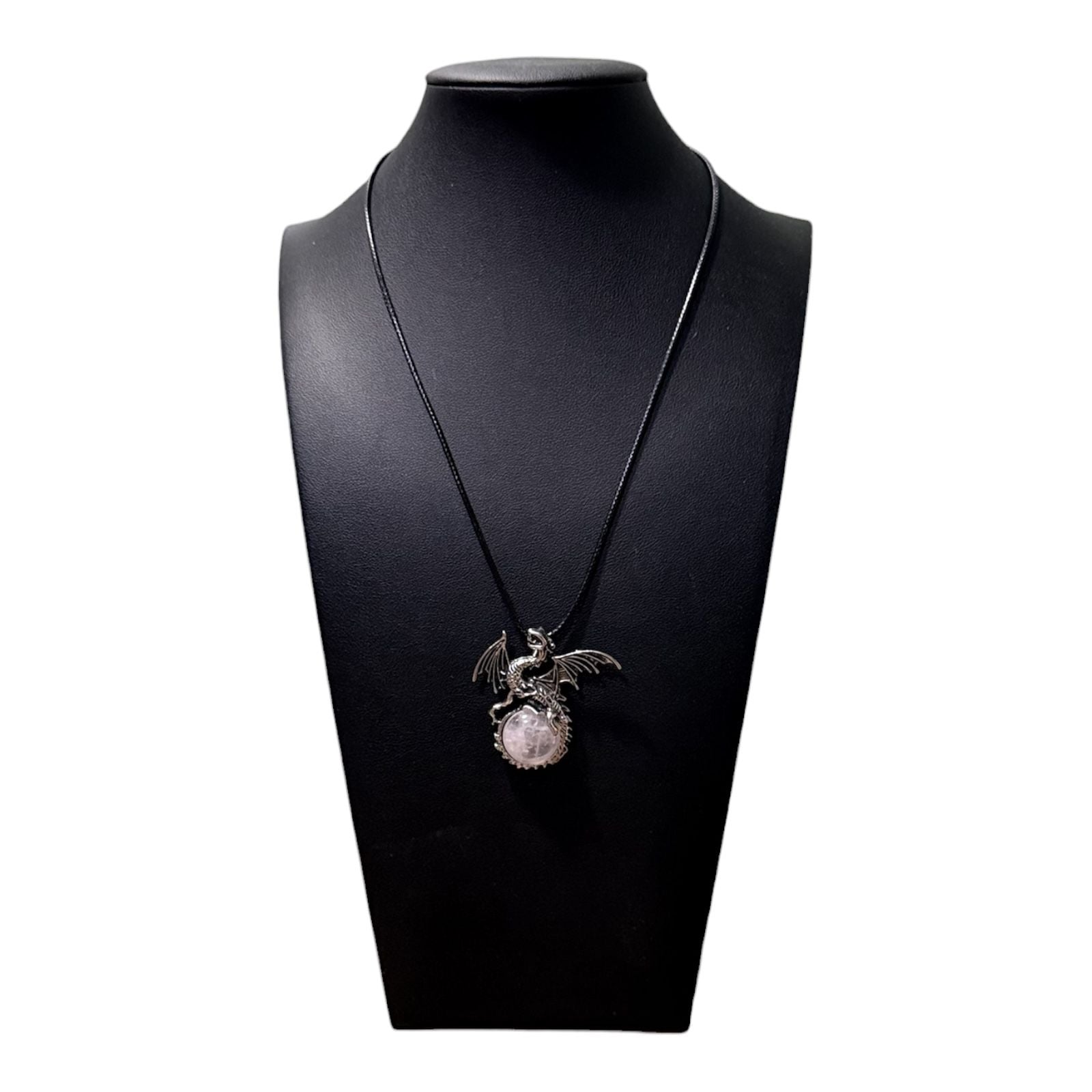 Clear Quartz Dragon Pendant Black Cord Necklace 4