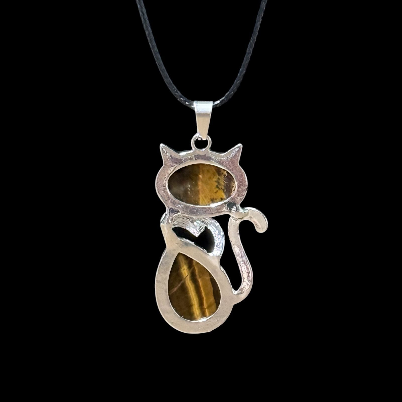 Tiger’s Eye Crystal Cat Pendant Black Cord Necklace 3