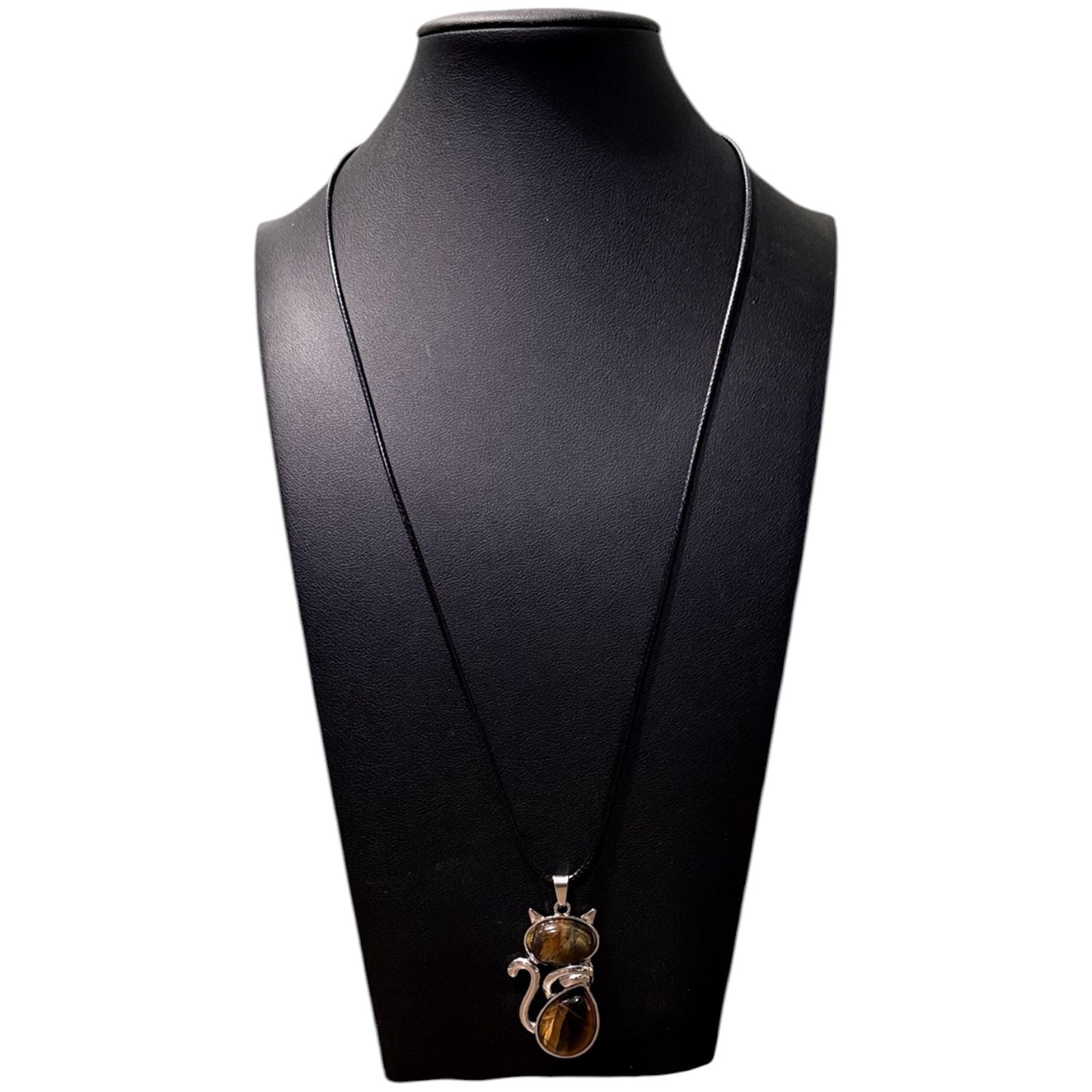 Tiger’s Eye Crystal Cat Pendant Black Cord Necklace 4