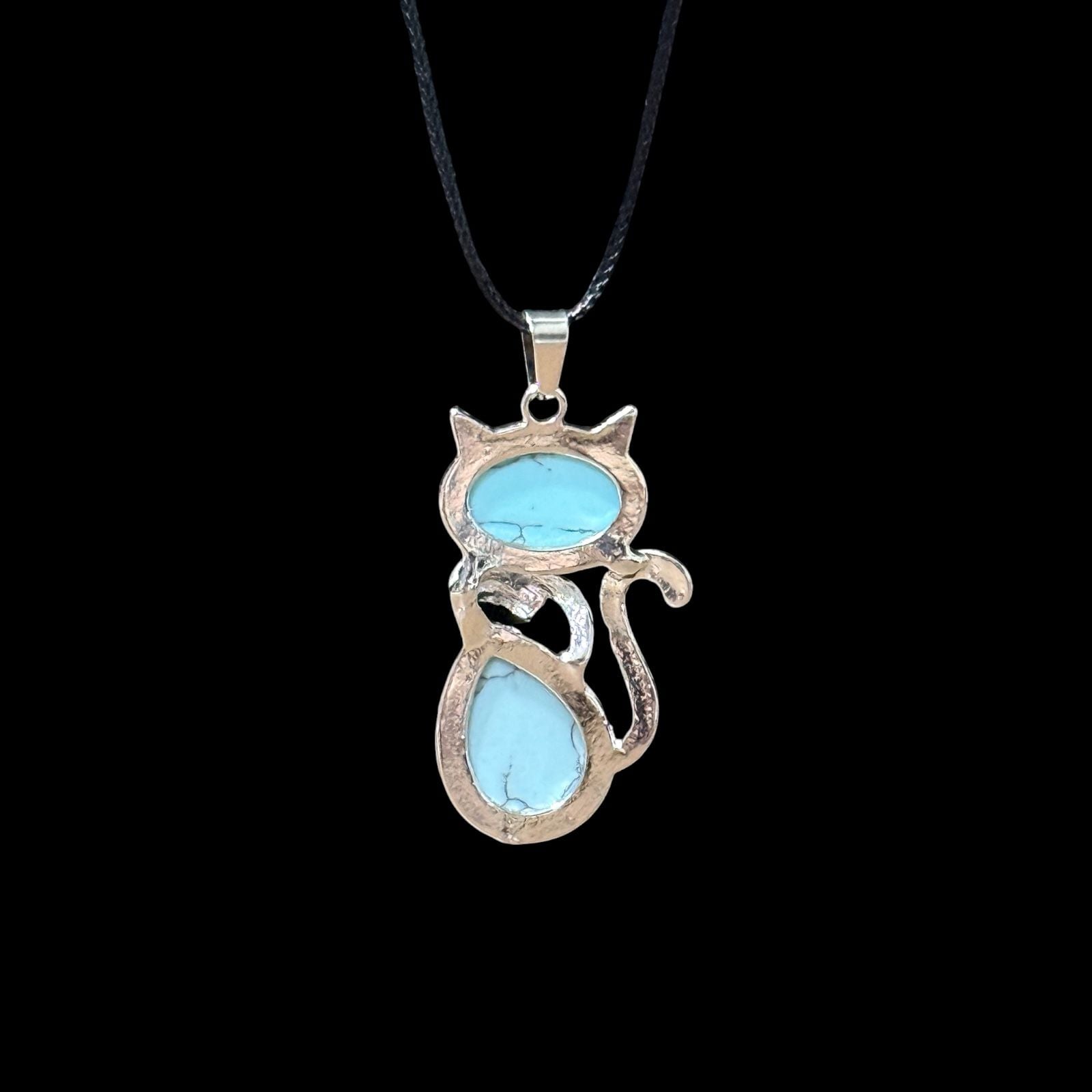 Howlite Crystal Cat Pendant Black Cord Necklace 3