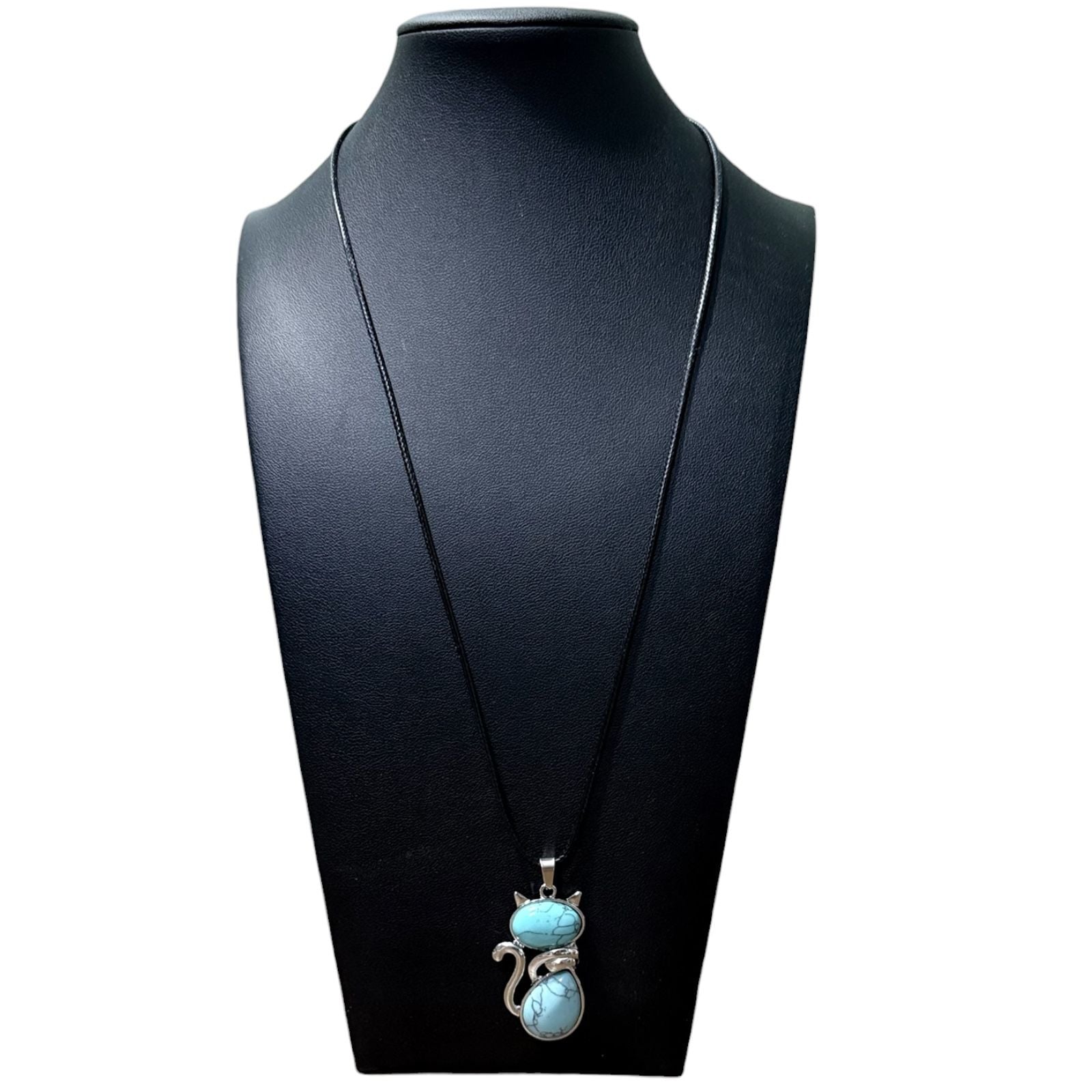 Howlite Crystal Cat Pendant Black Cord Necklace 4