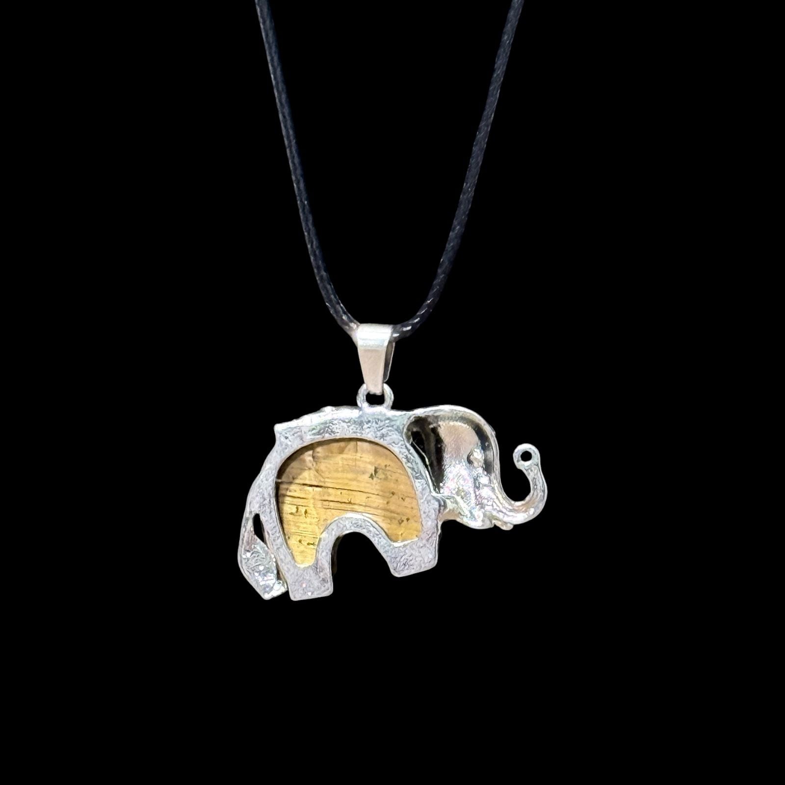 Tiger’s Eye Traveling Elephant Pendant Black Cord Necklace 3