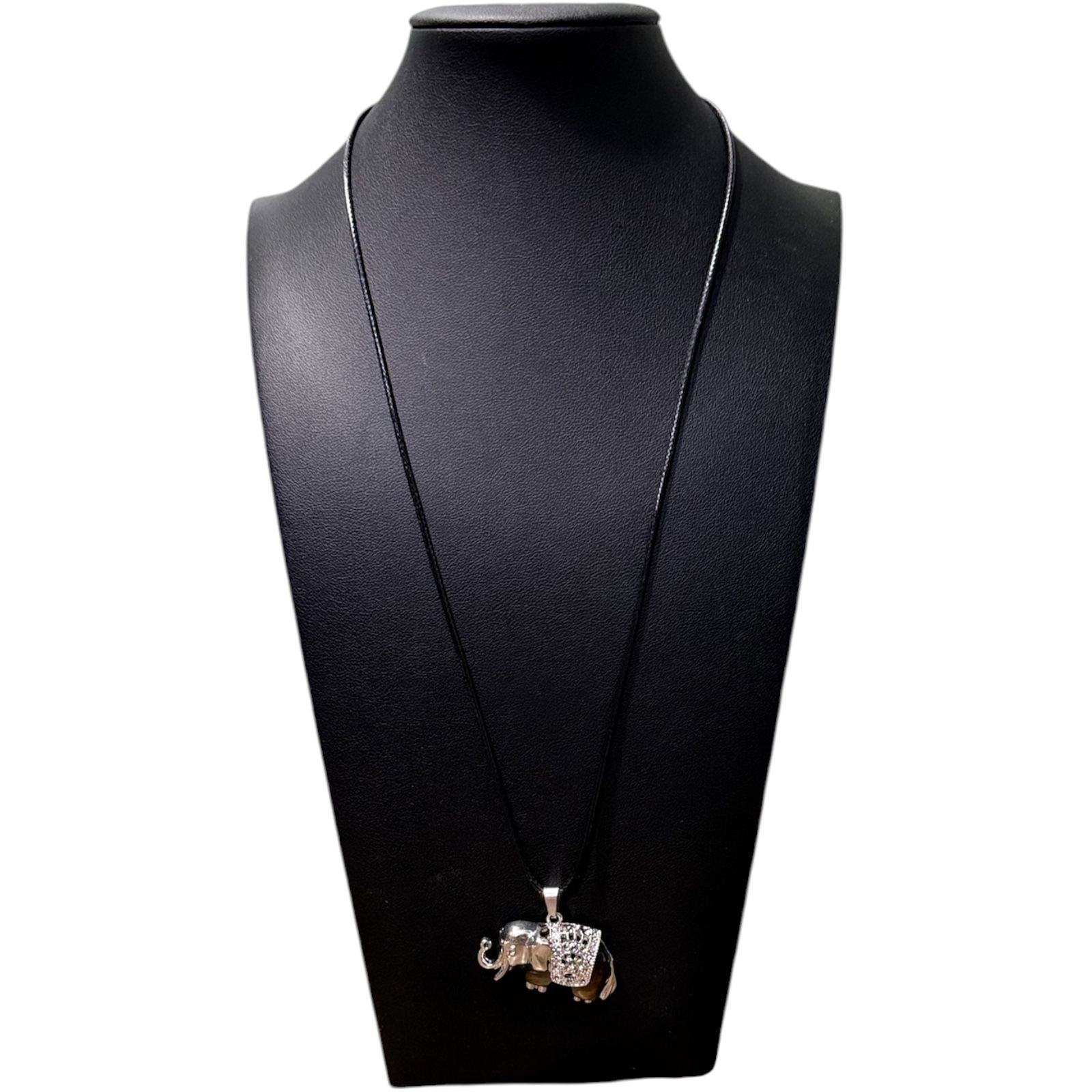 Tiger’s Eye Traveling Elephant Pendant Black Cord Necklace 4