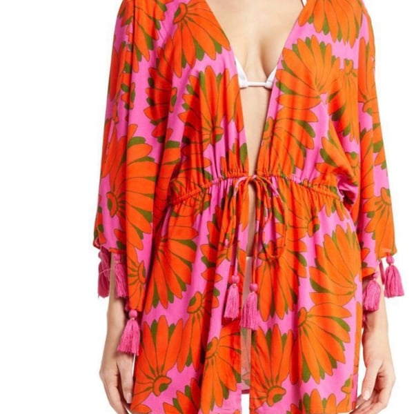 FARM Rio Copacabana Floral Print Beach Tassel Cover-Up Kimono