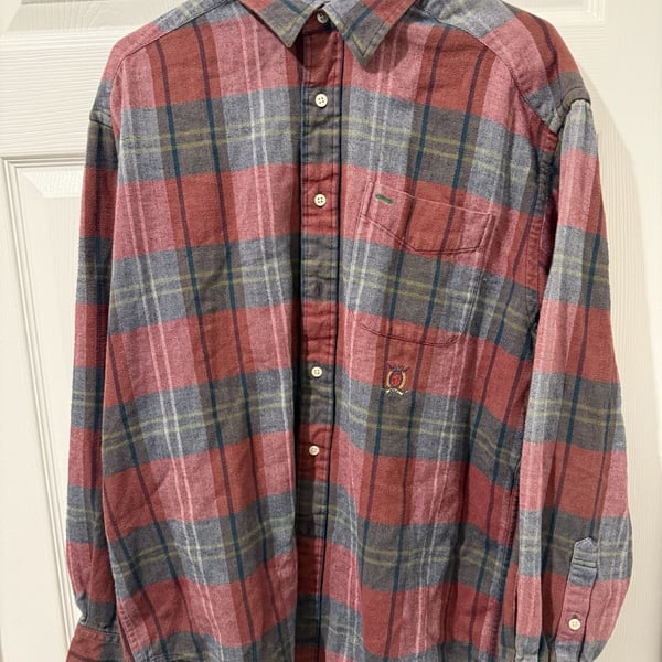 Tommy Hilfiger Golf vintage Men's Plaid Long Sleeve Button Down Shirt