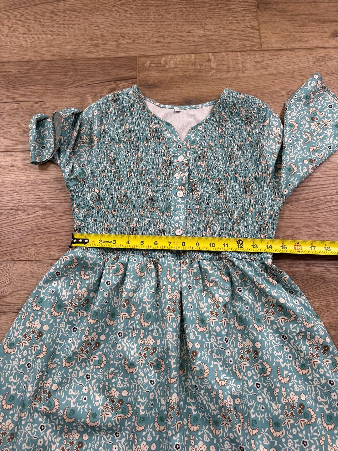 Floral Smocked Bodice Maxi Dress V Neck 3/4 Sleeve Cottagecore Boho Small 9