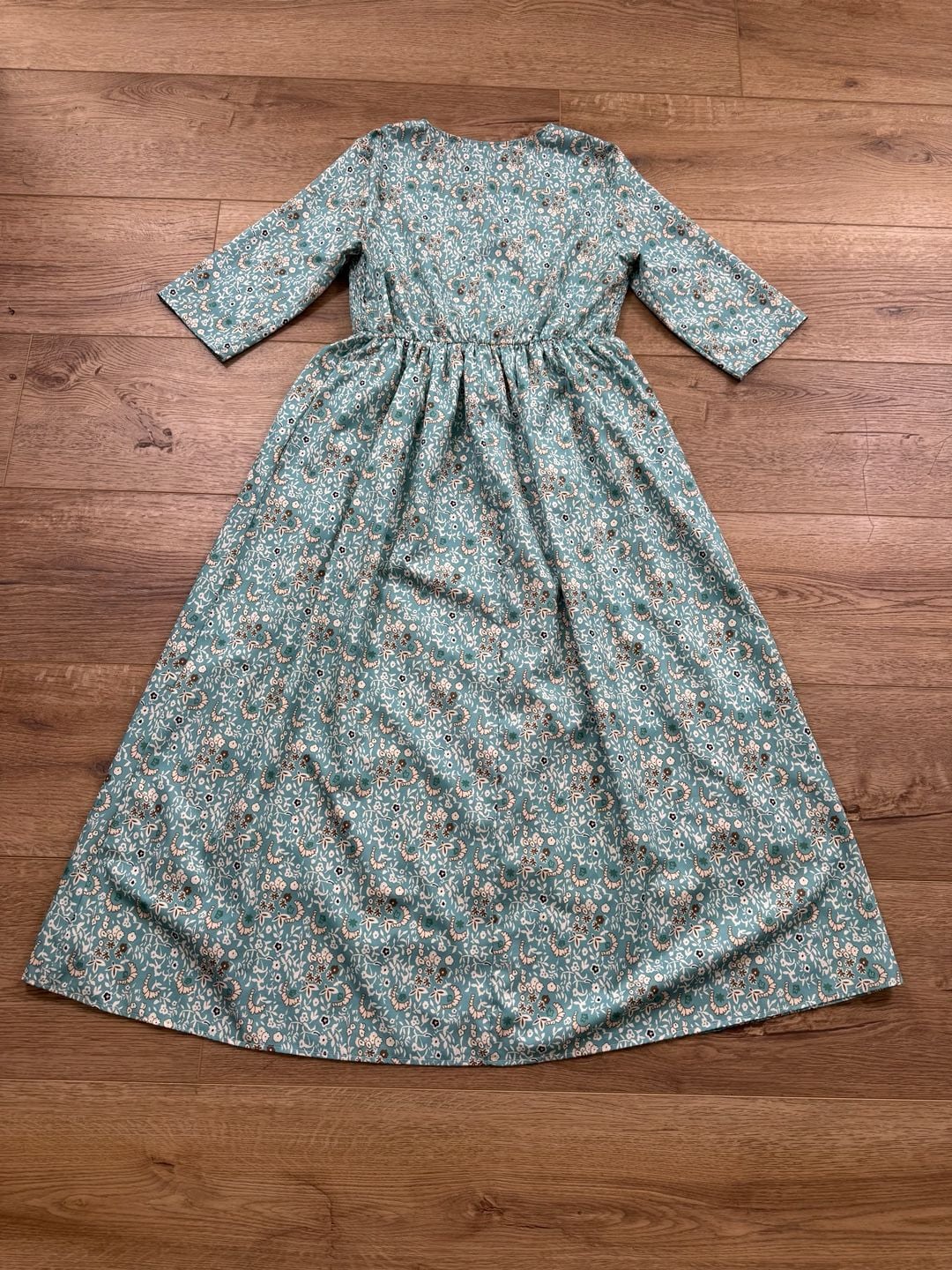 Floral Smocked Bodice Maxi Dress V Neck 3/4 Sleeve Cottagecore Boho Small 11