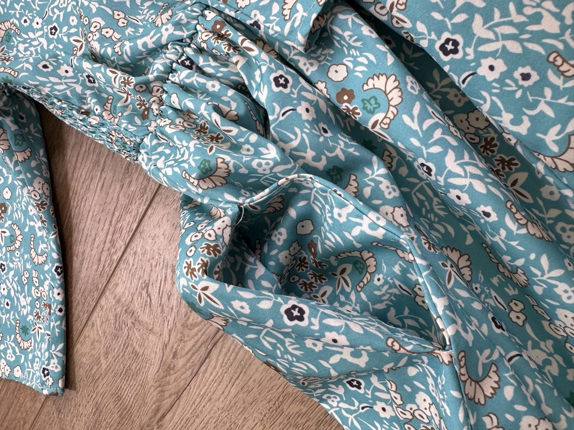 Floral Smocked Bodice Maxi Dress V Neck 3/4 Sleeve Cottagecore Boho Small 12