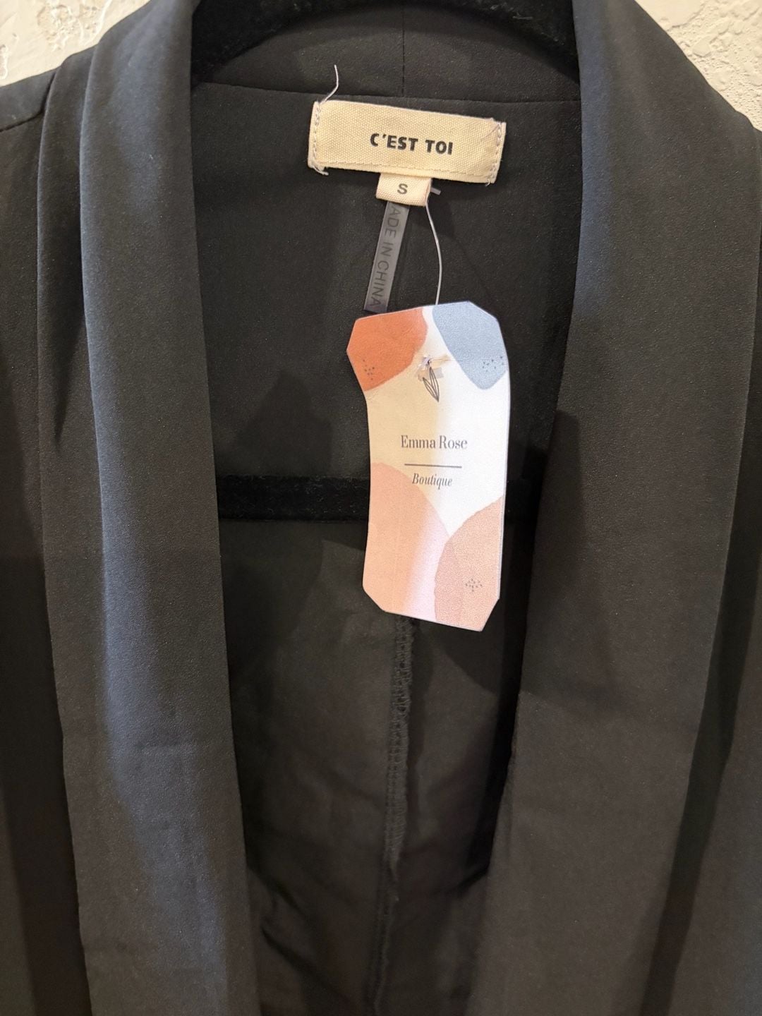 C'est Toi Women's Black Open Front Blazer Jacket with Ruched 3/4 Sleeves 9