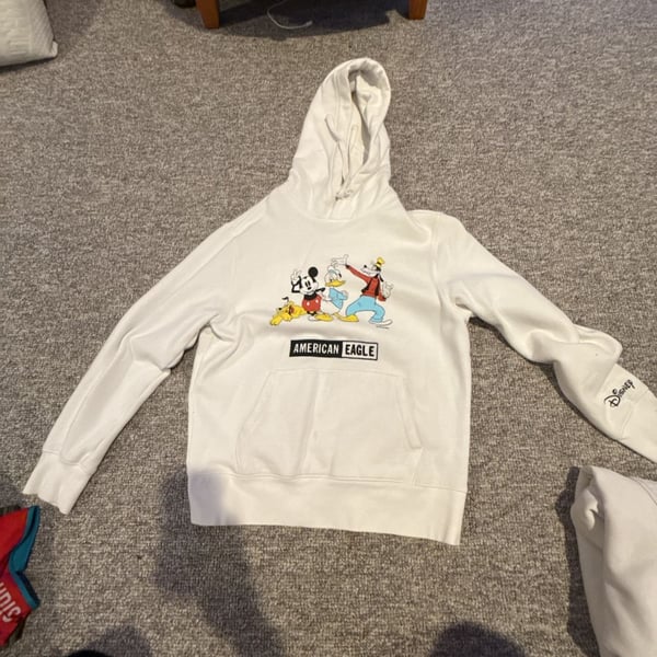 American Eagle x Disney Graphic Pullover Hoodie featuring Mickey, Donald, Goofy, and Pluto
