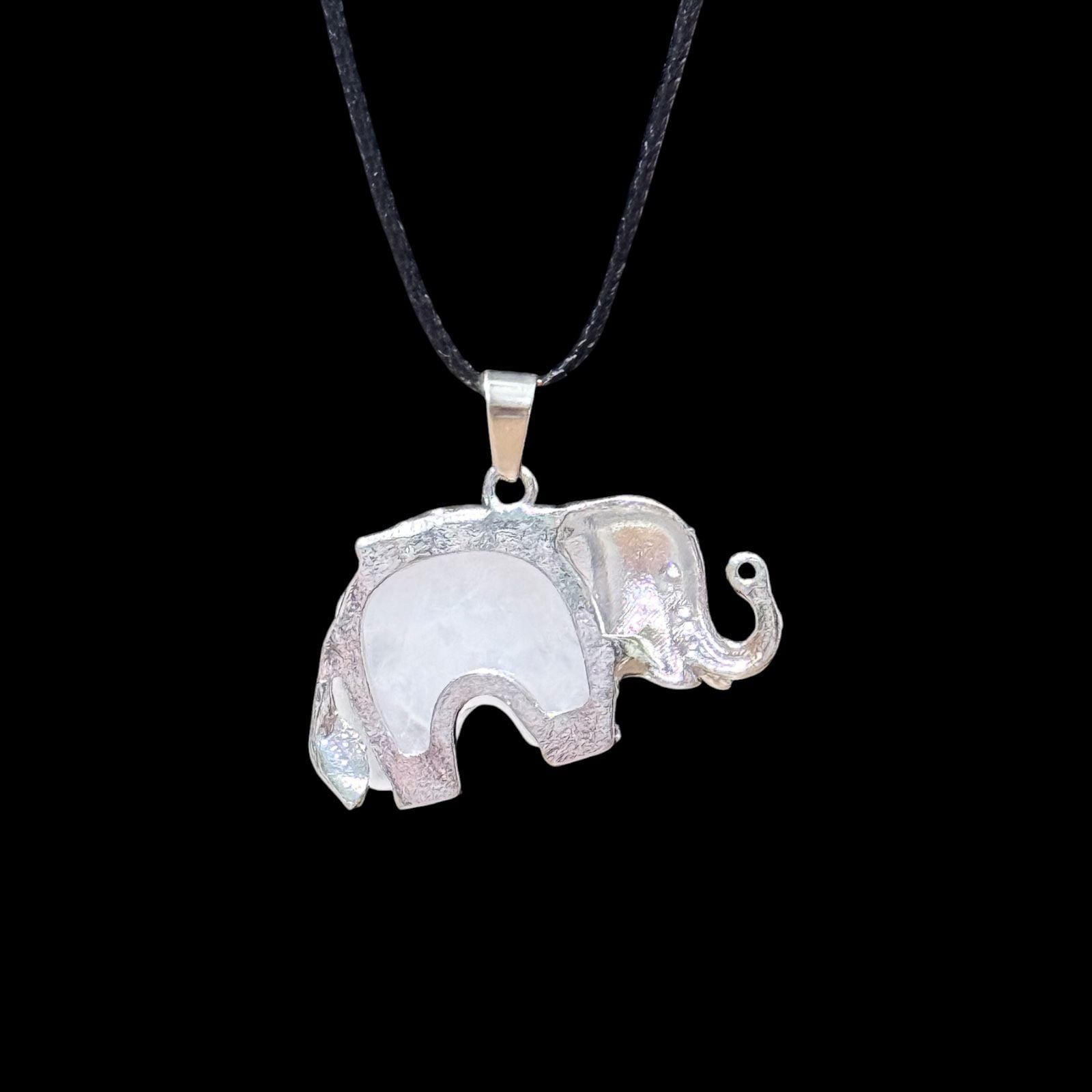 Clear Quartz Traveling Elephant Pendant Black Cord Necklace 3