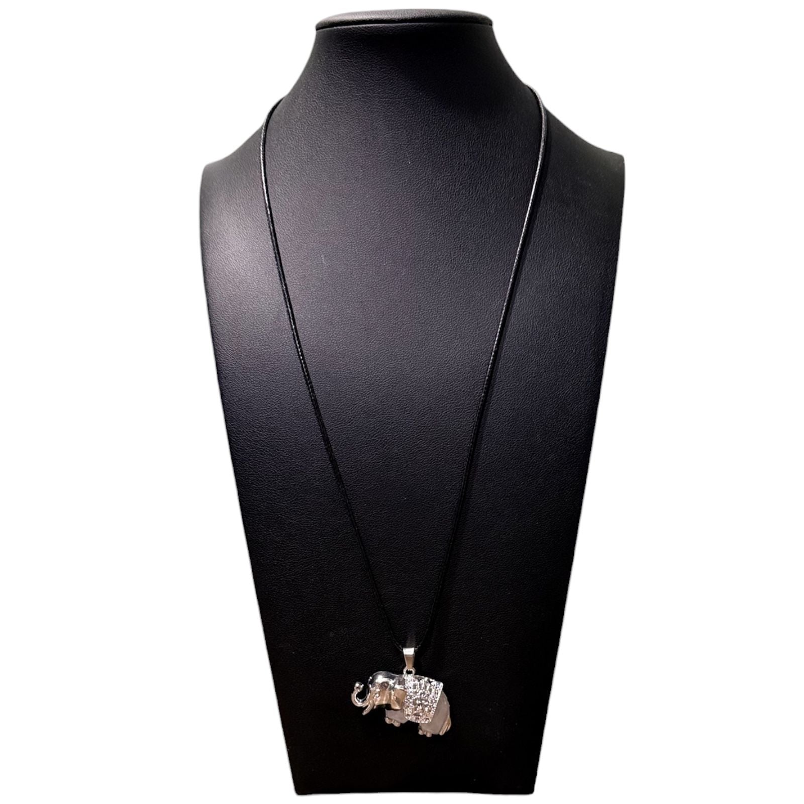 Clear Quartz Traveling Elephant Pendant Black Cord Necklace 4