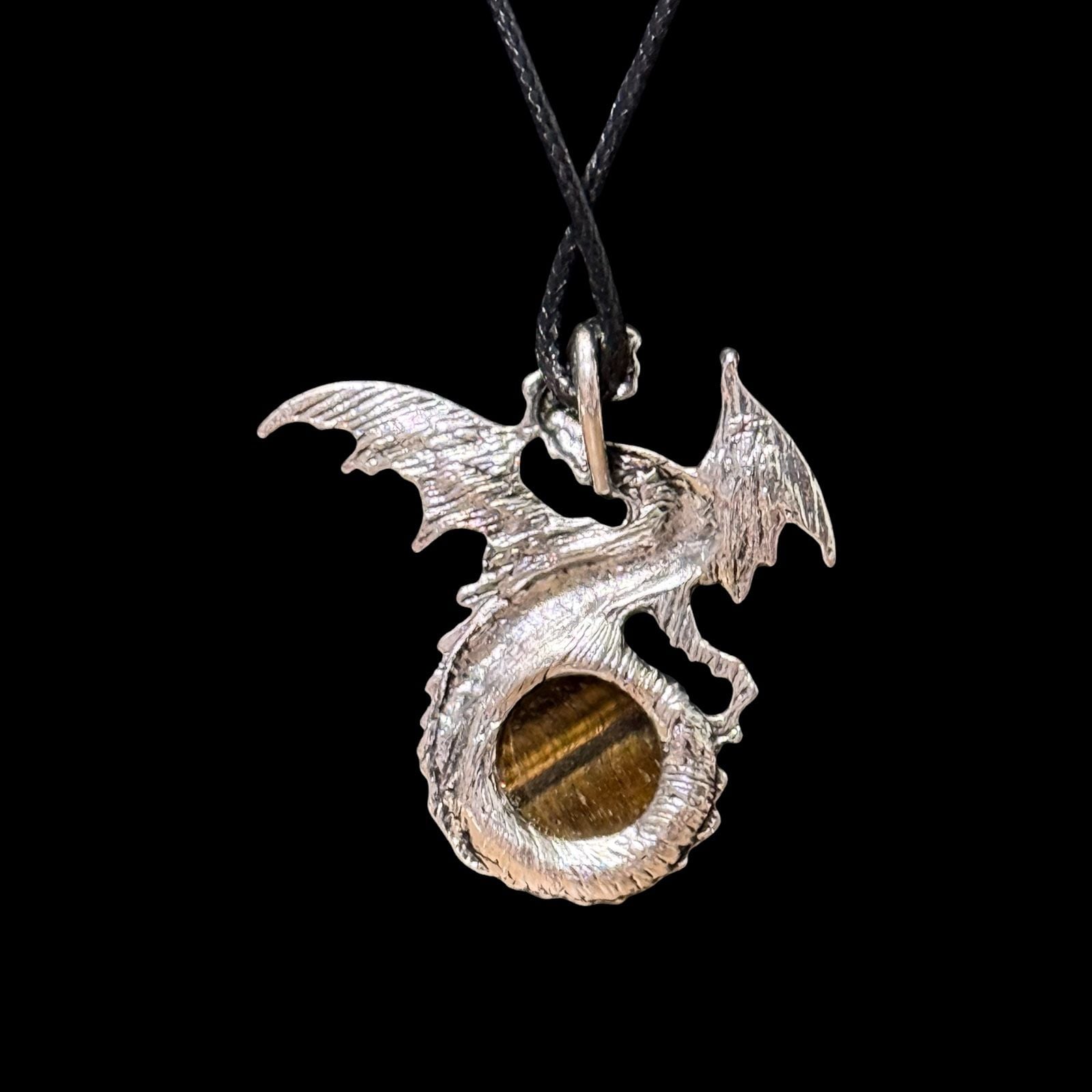 Tiger’s Eye Dragon Pendant Black Cord Necklace 3