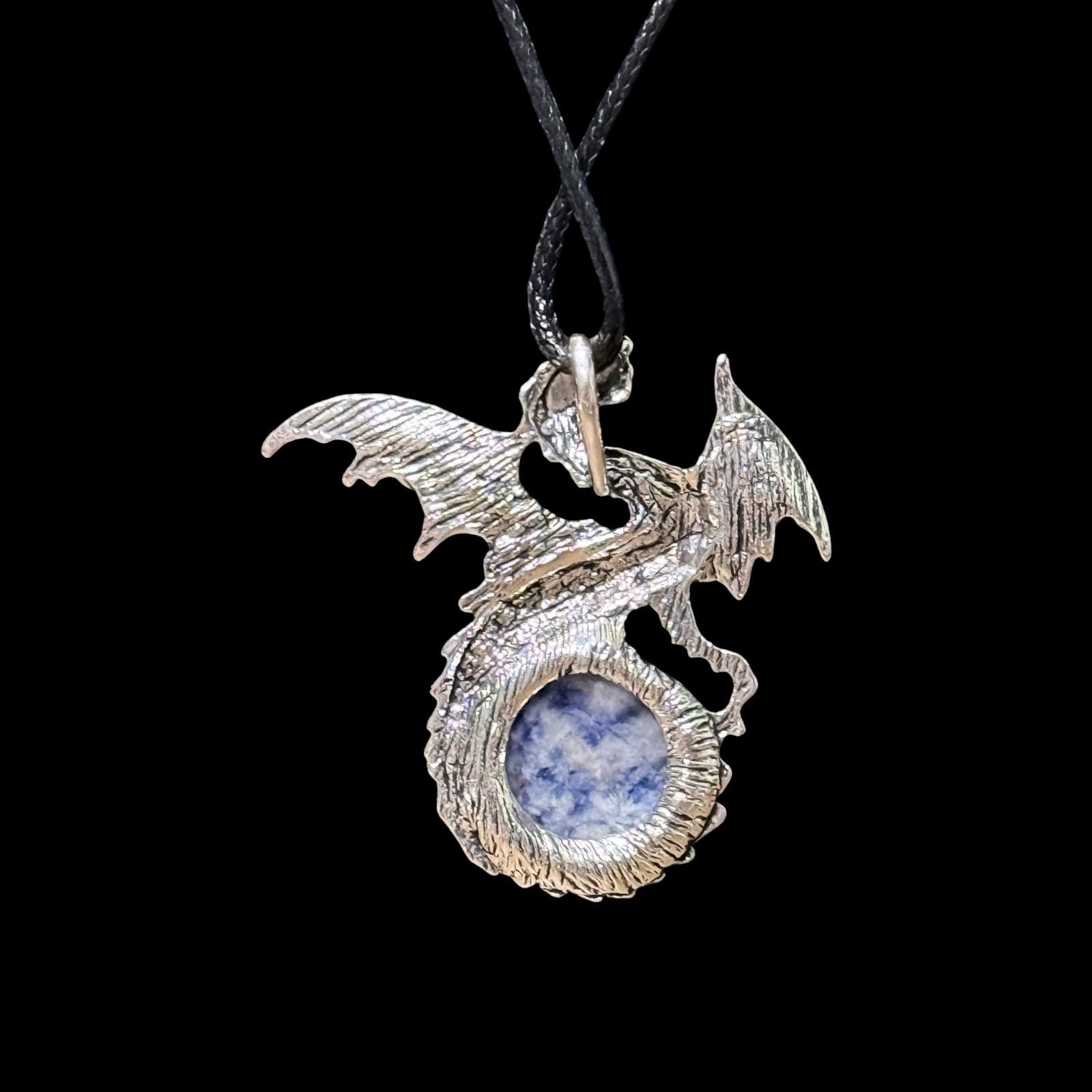 Sunset Sodalite Dragon Pendant Black Cord Necklace 3