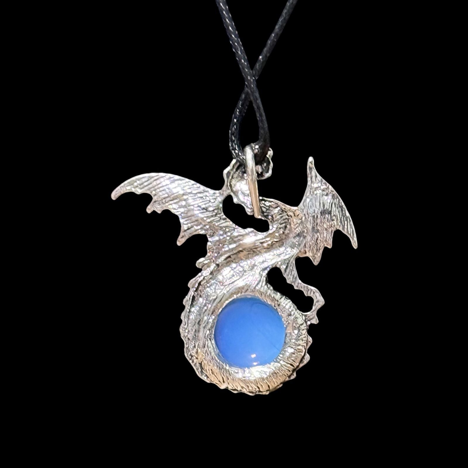 Opalite Dragon Pendant Black Cord Necklace 3