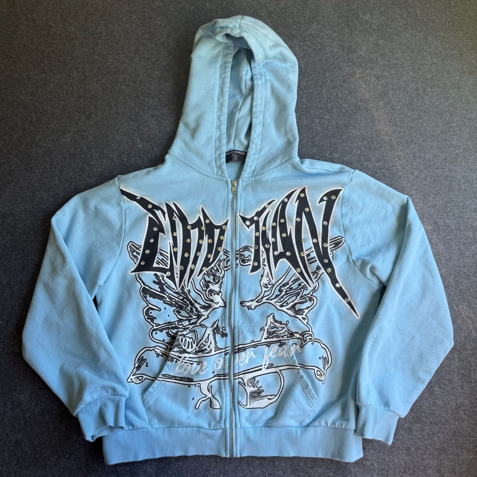 Mixed Emotion Blue Graffiti Zip-Up Hoodie XL 2
