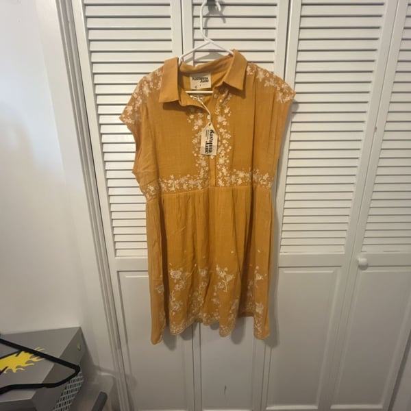 Savanna Jane Marigold Embroidered Button-Front Babydoll Dress