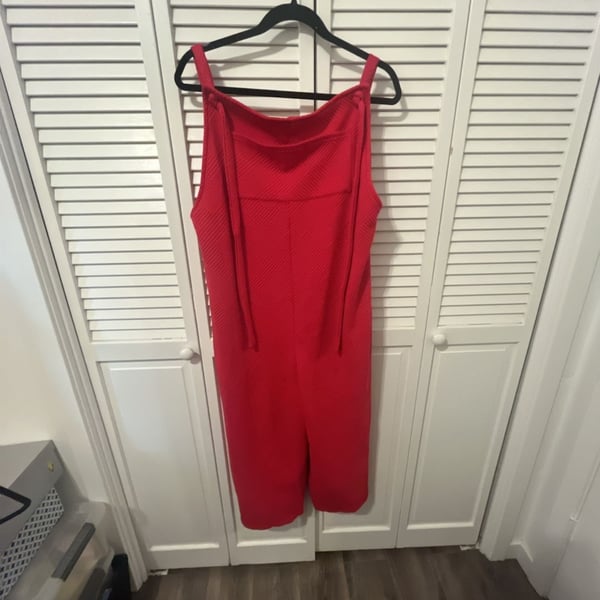 See and Be Seen Red Textured Sleeveless Jumpsuit Size Large