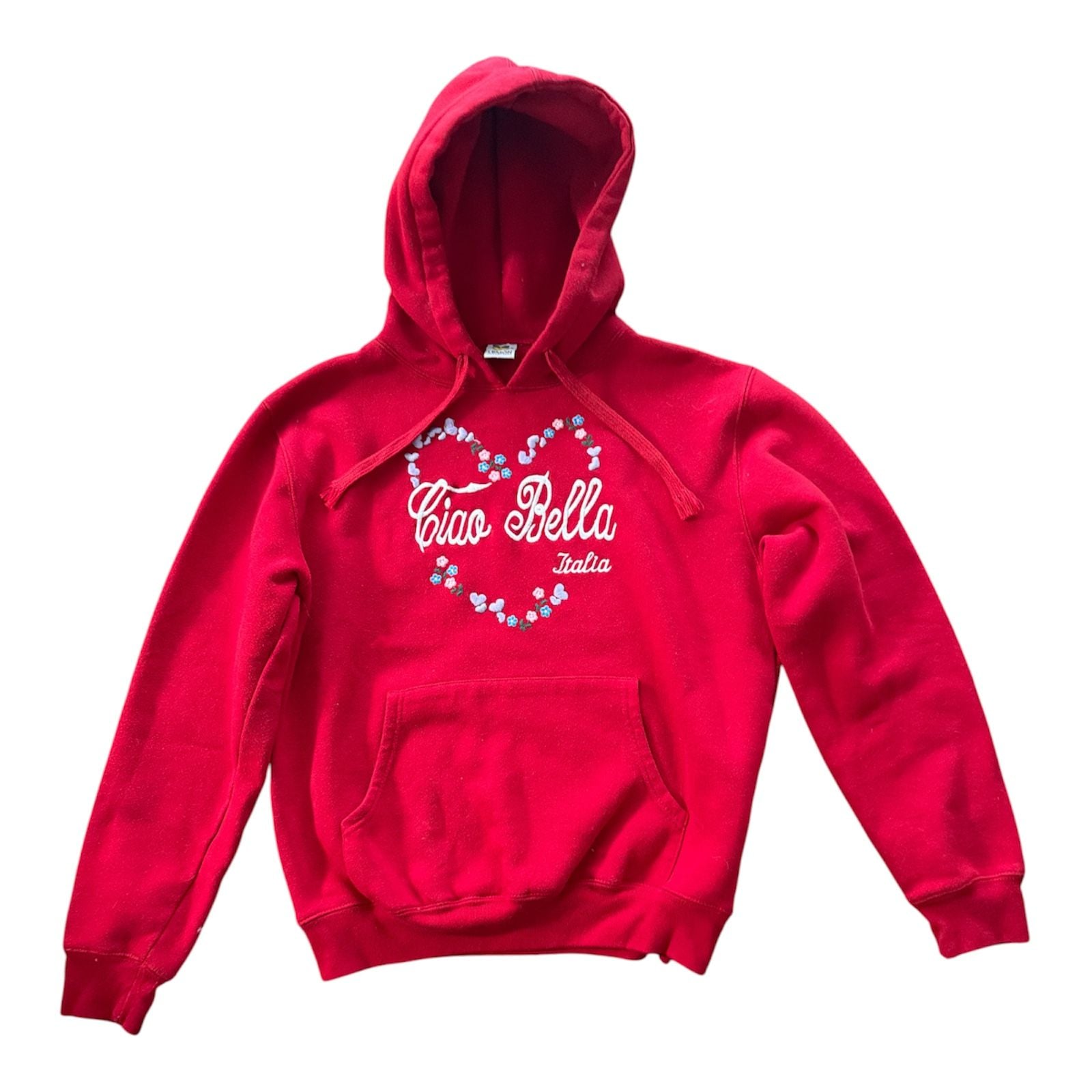 Lemon Collection Ciao Bella Italia Floral Heart Embroidered Red Hoodie 2