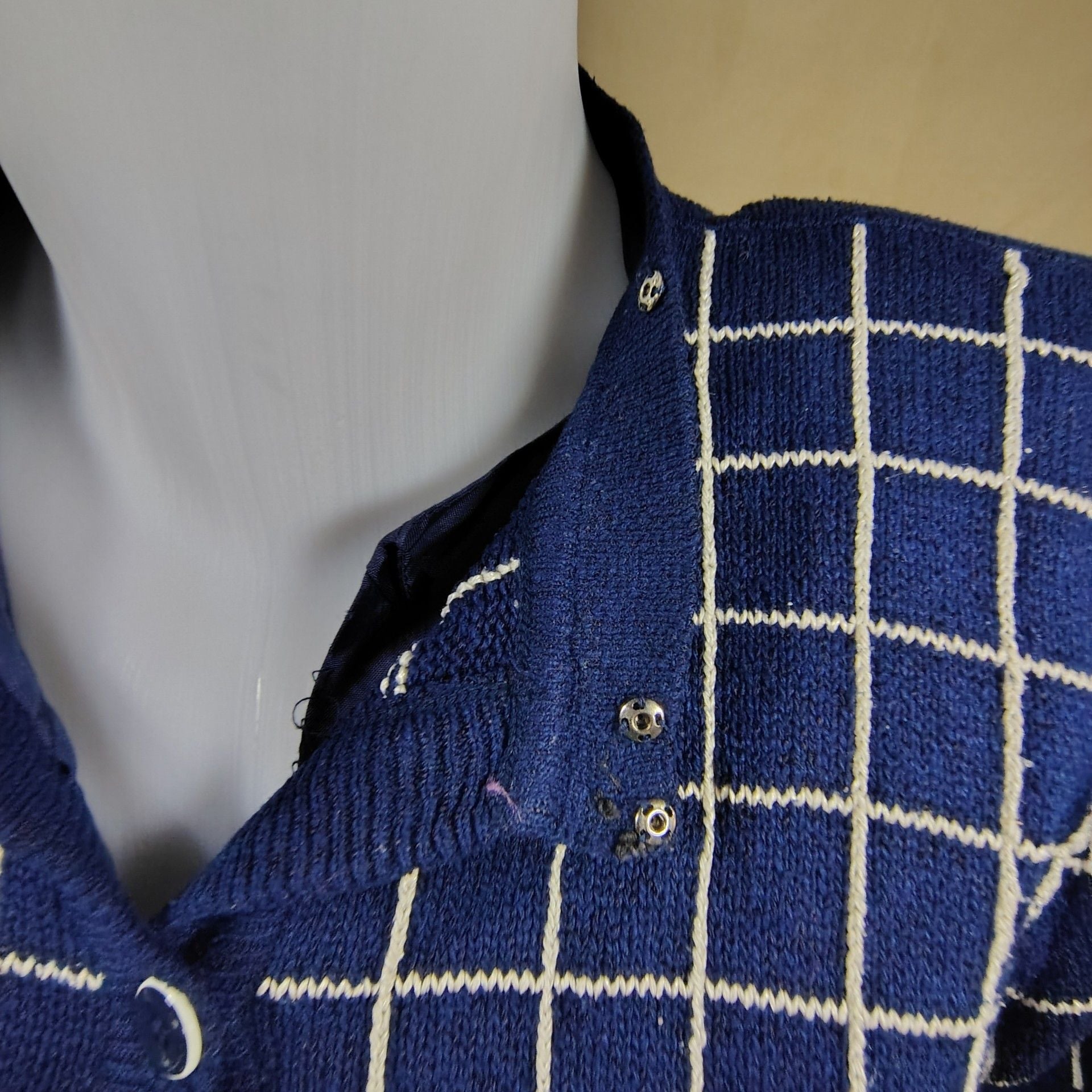 Vintage 1950s Dress Blue Windowpane Plaid Short Sleeve Set with Belt, size 6, Made in Hong Kong 13