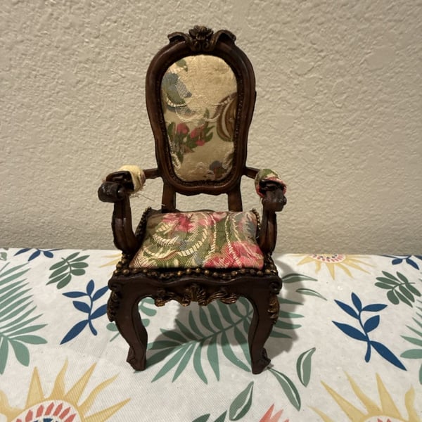 Vintage Miniature Rococo Style Dollhouse Armchair with Floral Upholstery