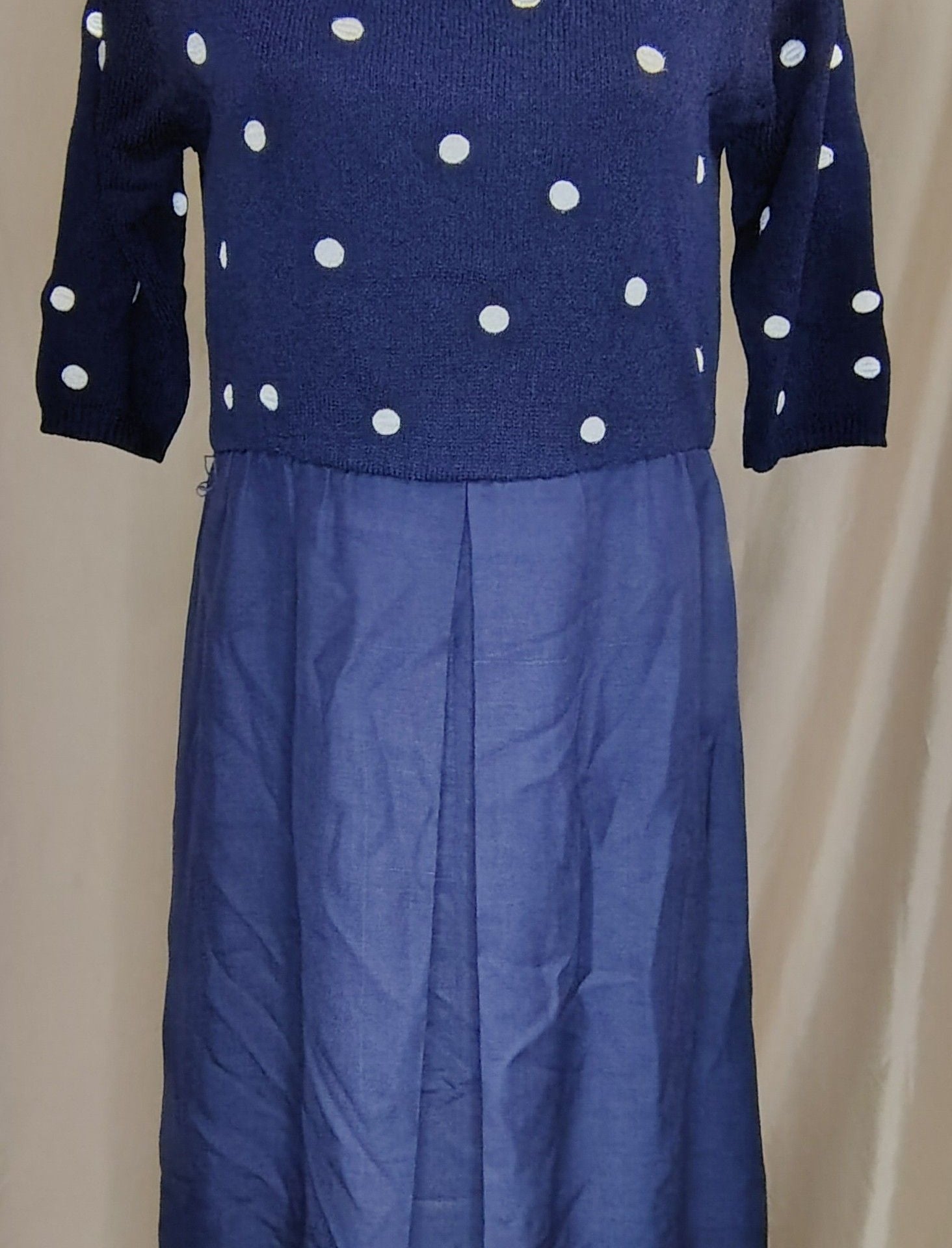 Ciao Ltd Vintage Navy Blue Polka Dot Silk Knit and Woven Dress, size 6 2
